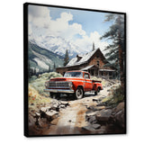 Red Pickup Truck Mountain Retreat - Pickup Truck Canvas Wall Art