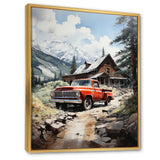 Red Pickup Truck Mountain Retreat - Pickup Truck Canvas Wall Art