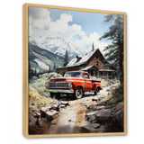 Red Pickup Truck Mountain Retreat - Pickup Truck Canvas Wall Art