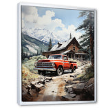 Red Pickup Truck Mountain Retreat - Pickup Truck Canvas Wall Art