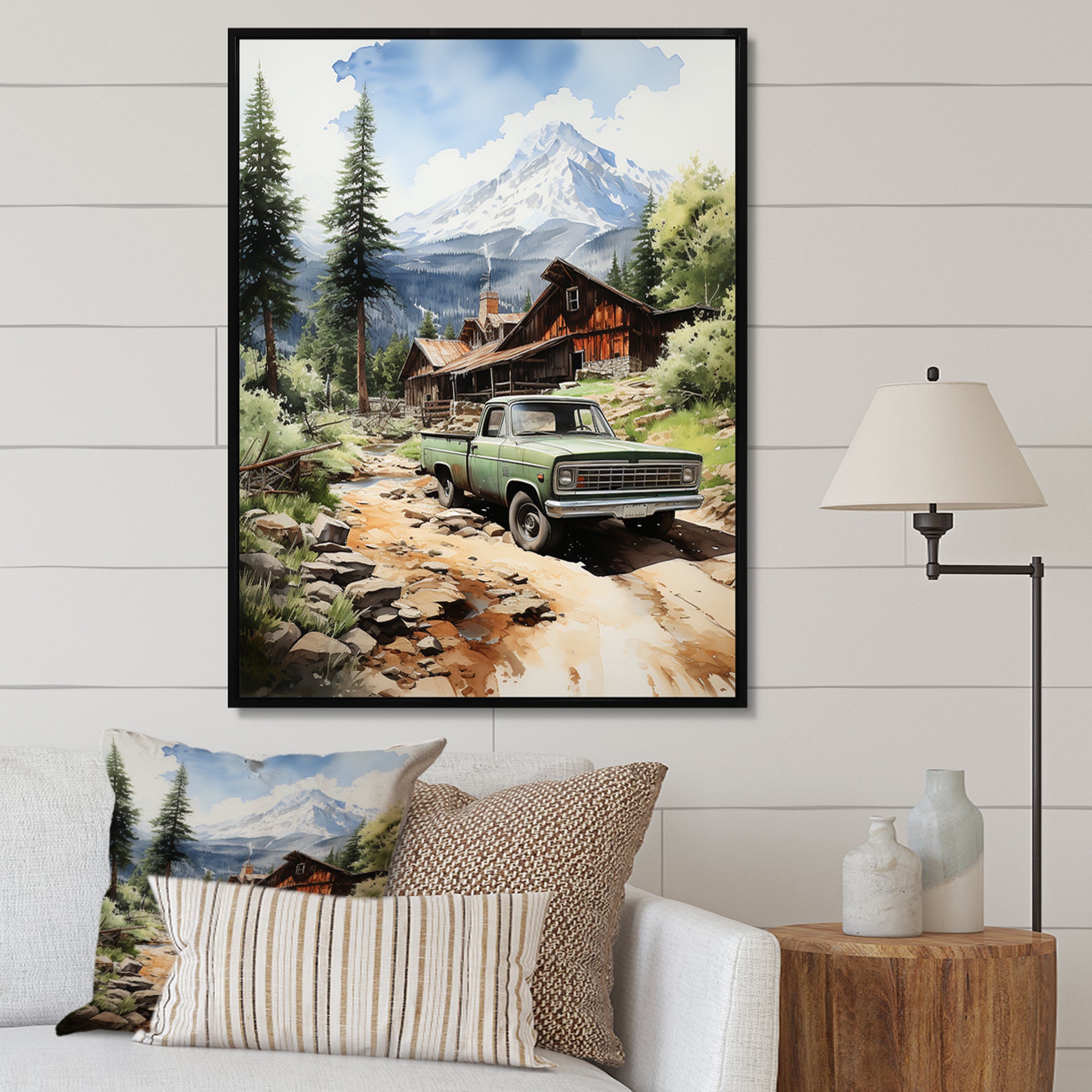 Pickup Truck Mountain Retreat - Pickup Truck Canvas Wall Art