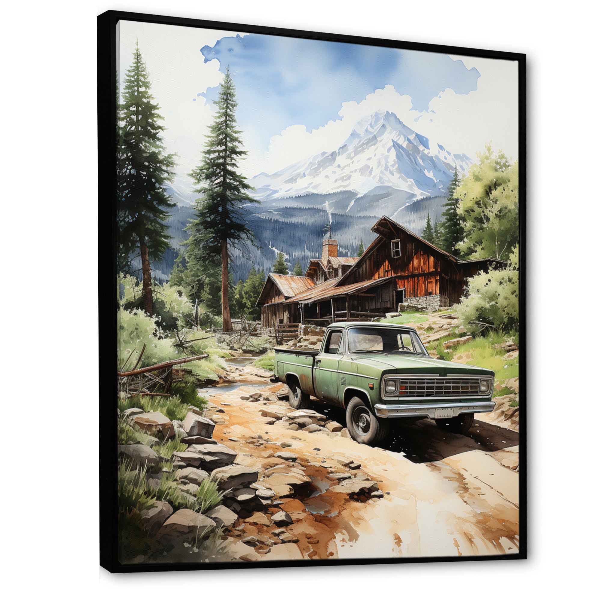 Pickup Truck Mountain Retreat - Pickup Truck Canvas Wall Art