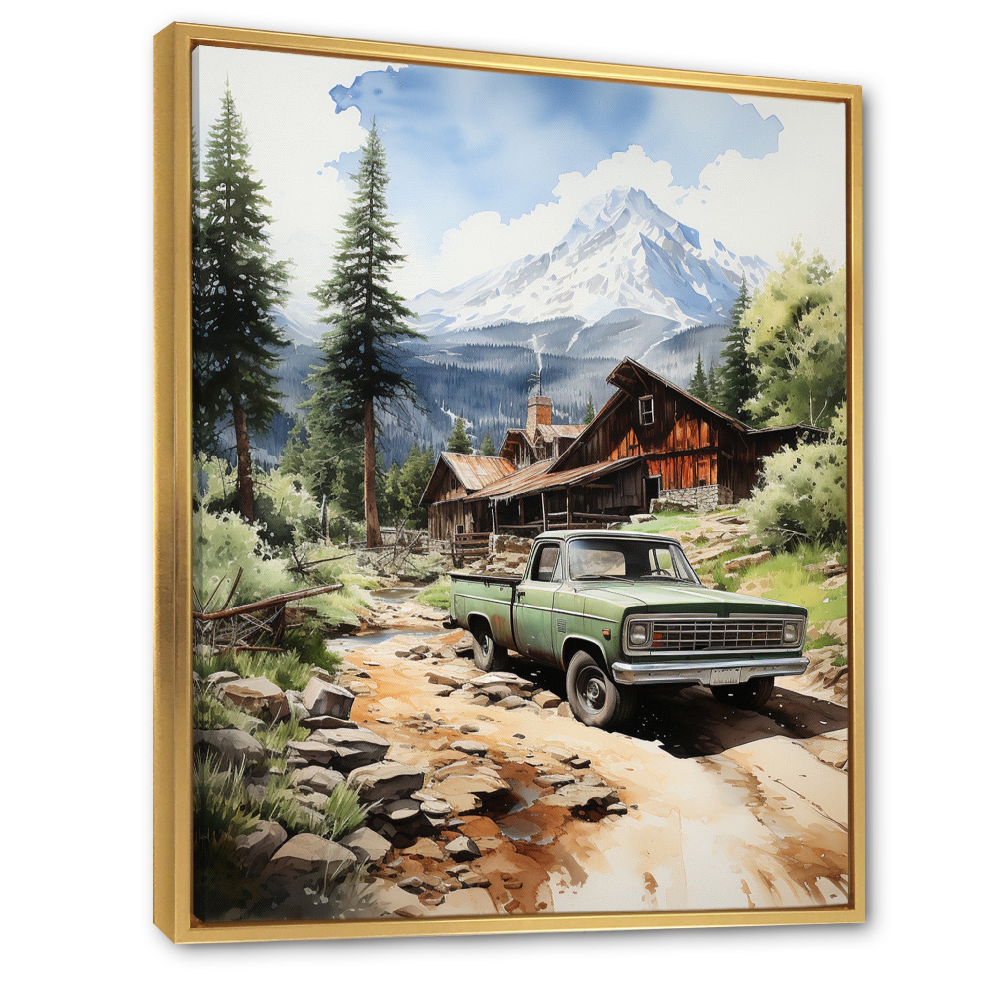 Pickup Truck Mountain Retreat - Pickup Truck Canvas Wall Art