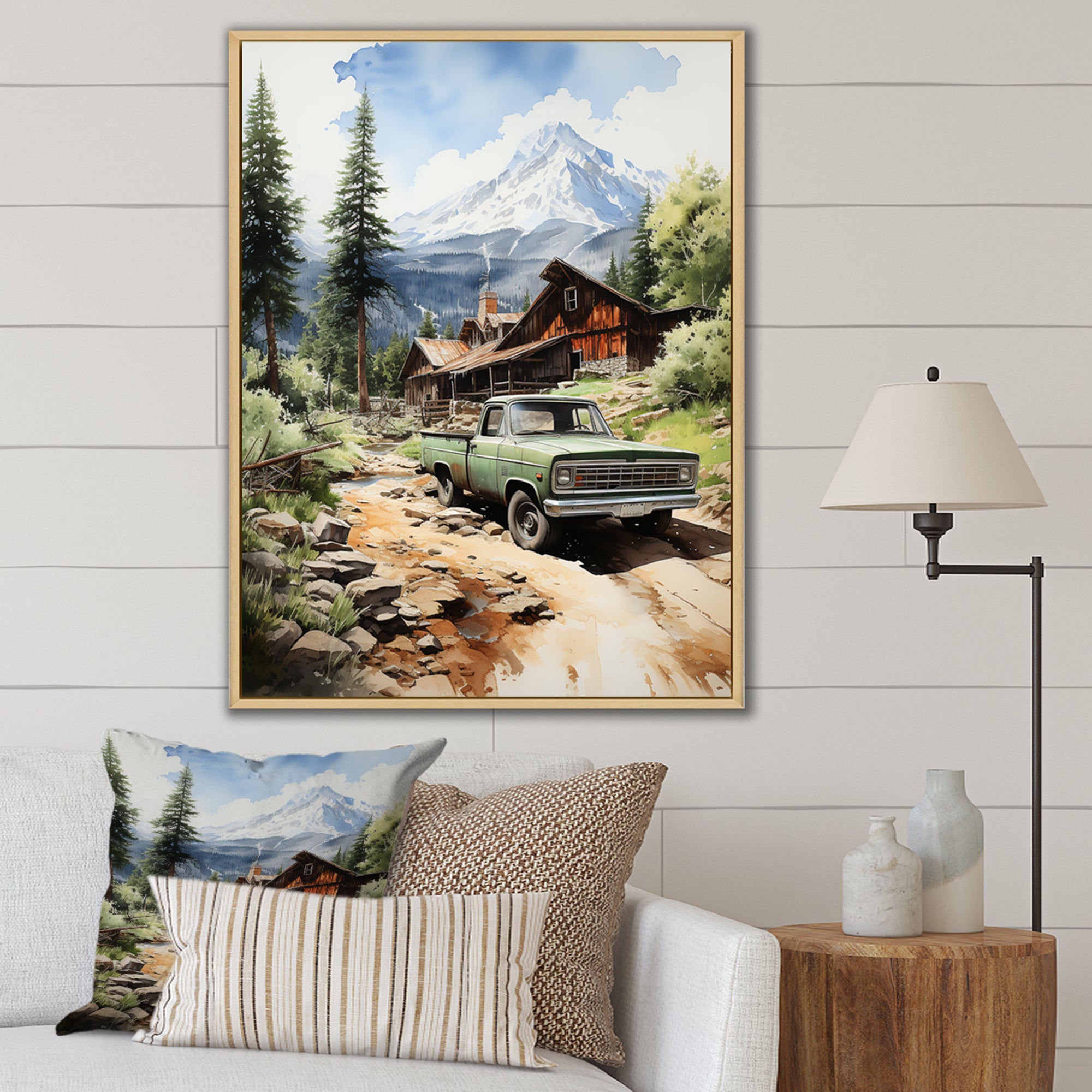 Pickup Truck Mountain Retreat - Pickup Truck Canvas Wall Art