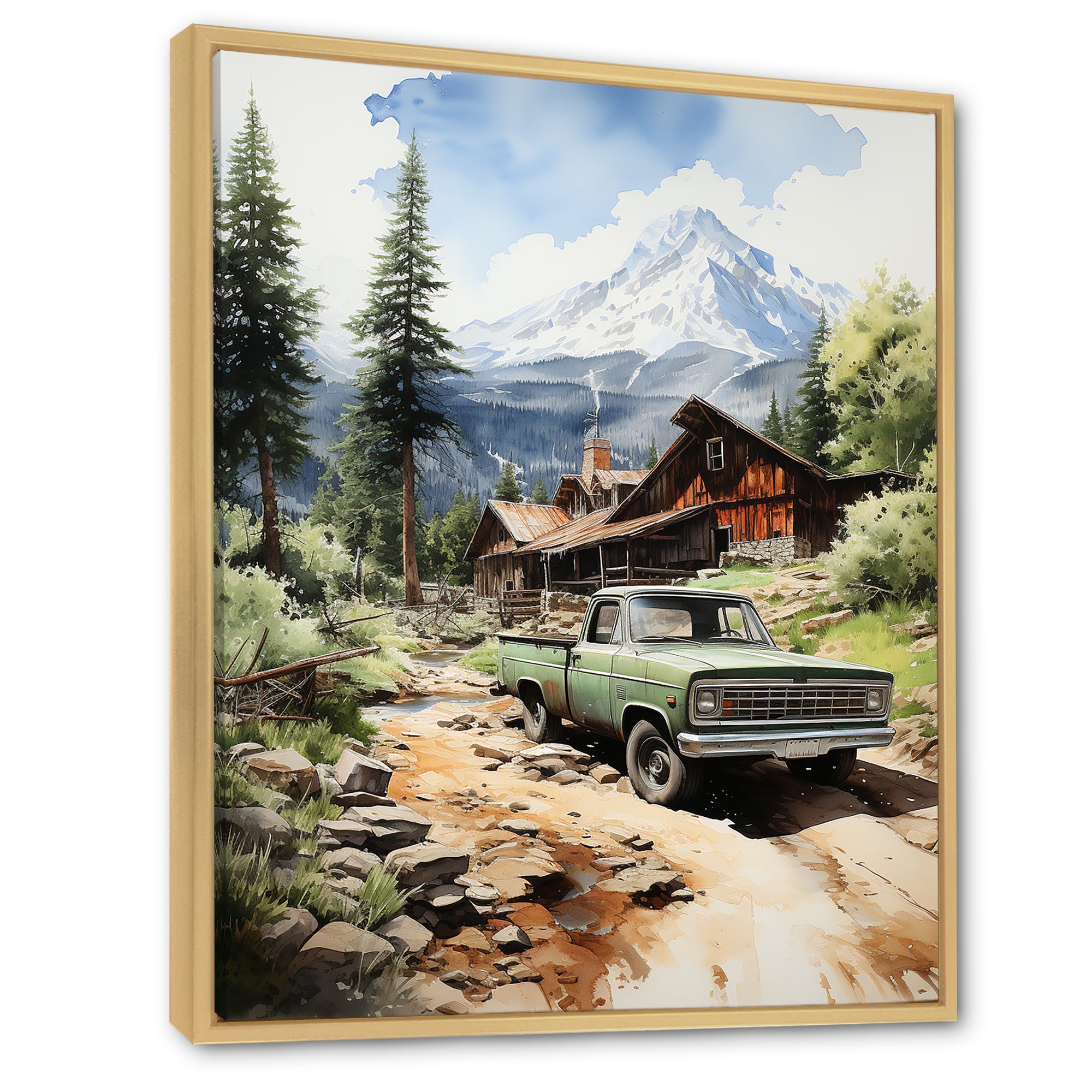 Pickup Truck Mountain Retreat - Pickup Truck Canvas Wall Art