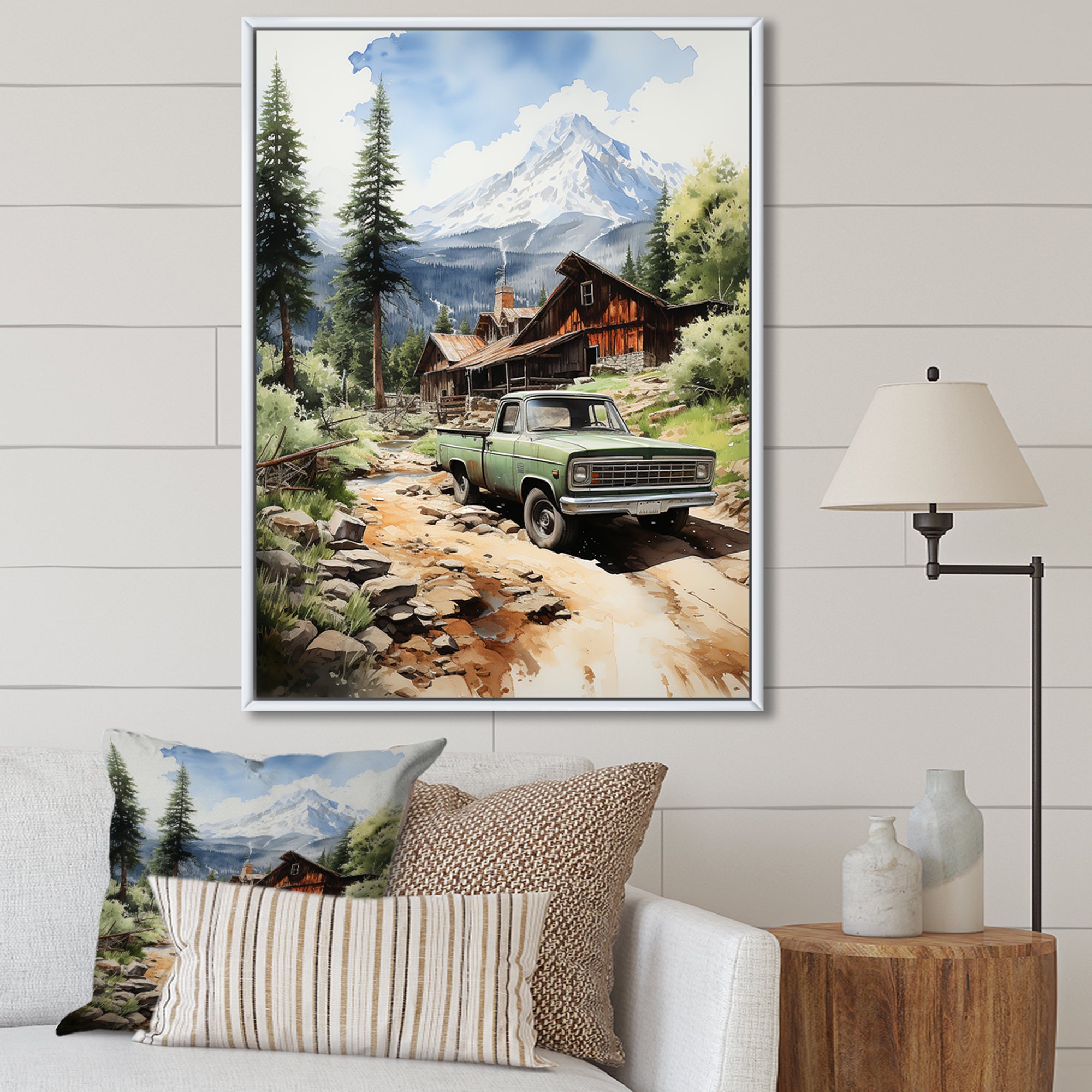 Pickup Truck Mountain Retreat - Pickup Truck Canvas Wall Art