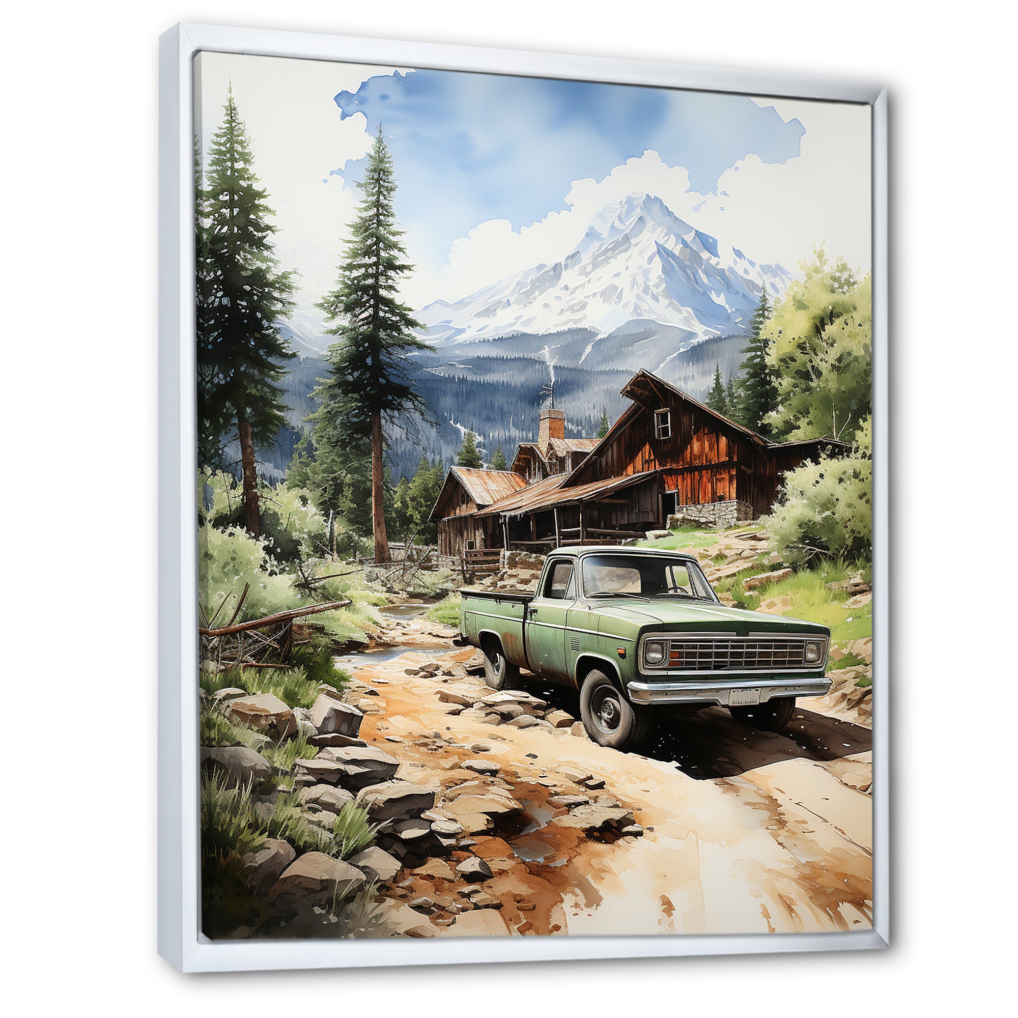 Pickup Truck Mountain Retreat - Pickup Truck Canvas Wall Art