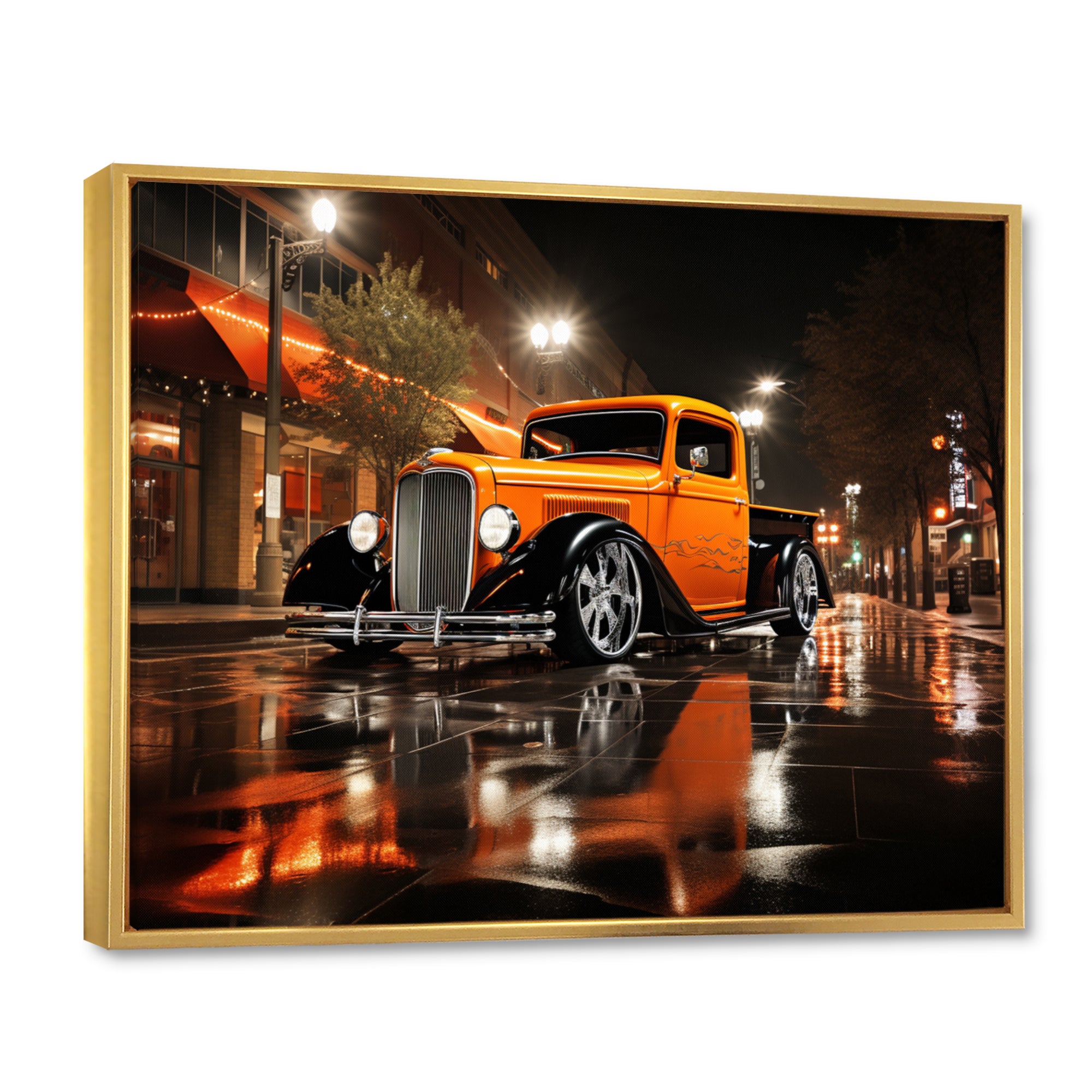 Orange Pickup Truck Night Drifters - Pickup Truck Canvas Wall Art