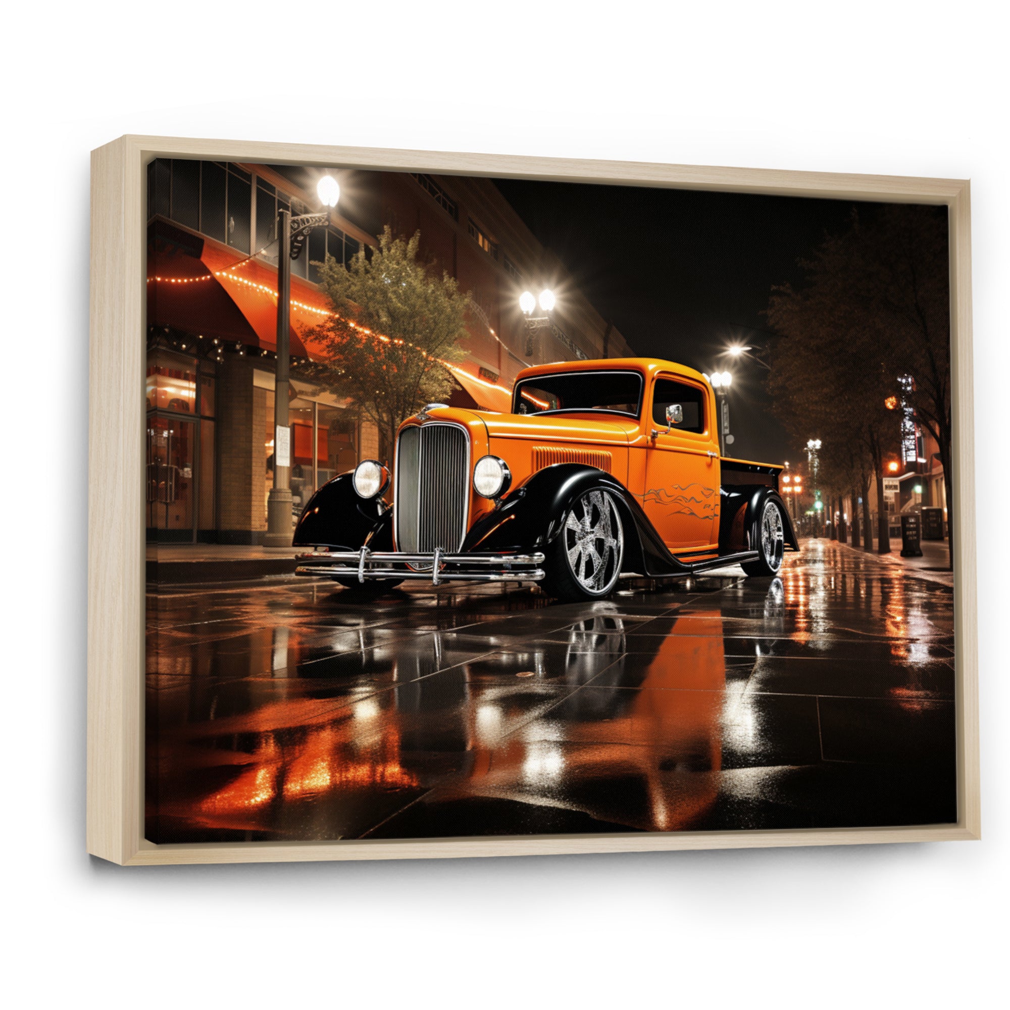 Orange Pickup Truck Night Drifters - Pickup Truck Canvas Wall Art