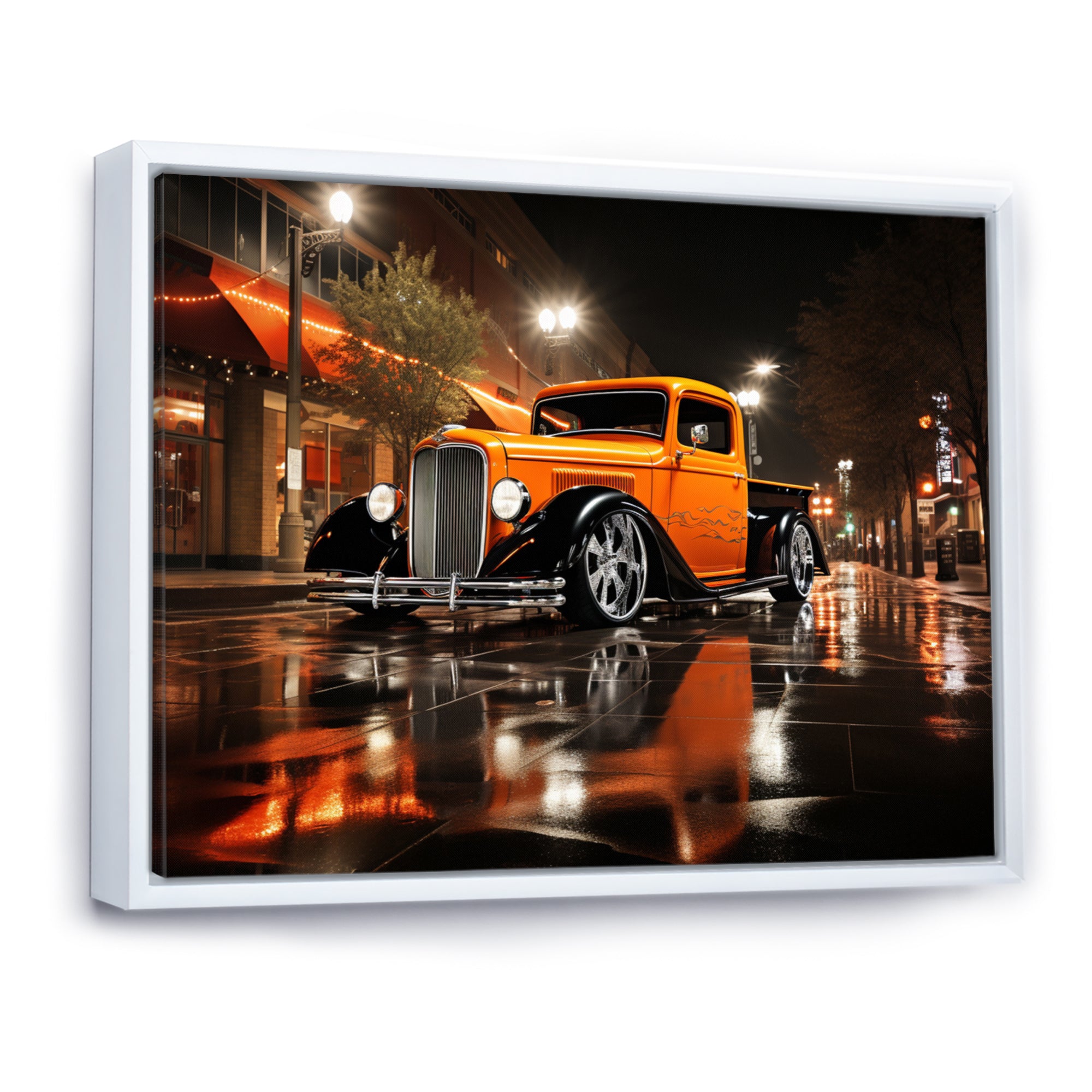 Orange Pickup Truck Night Drifters - Pickup Truck Canvas Wall Art