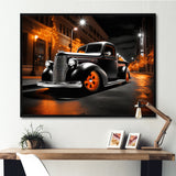 Black Orange Pickup Truck Night Drifters - Pickup Truck Canvas Wall Art