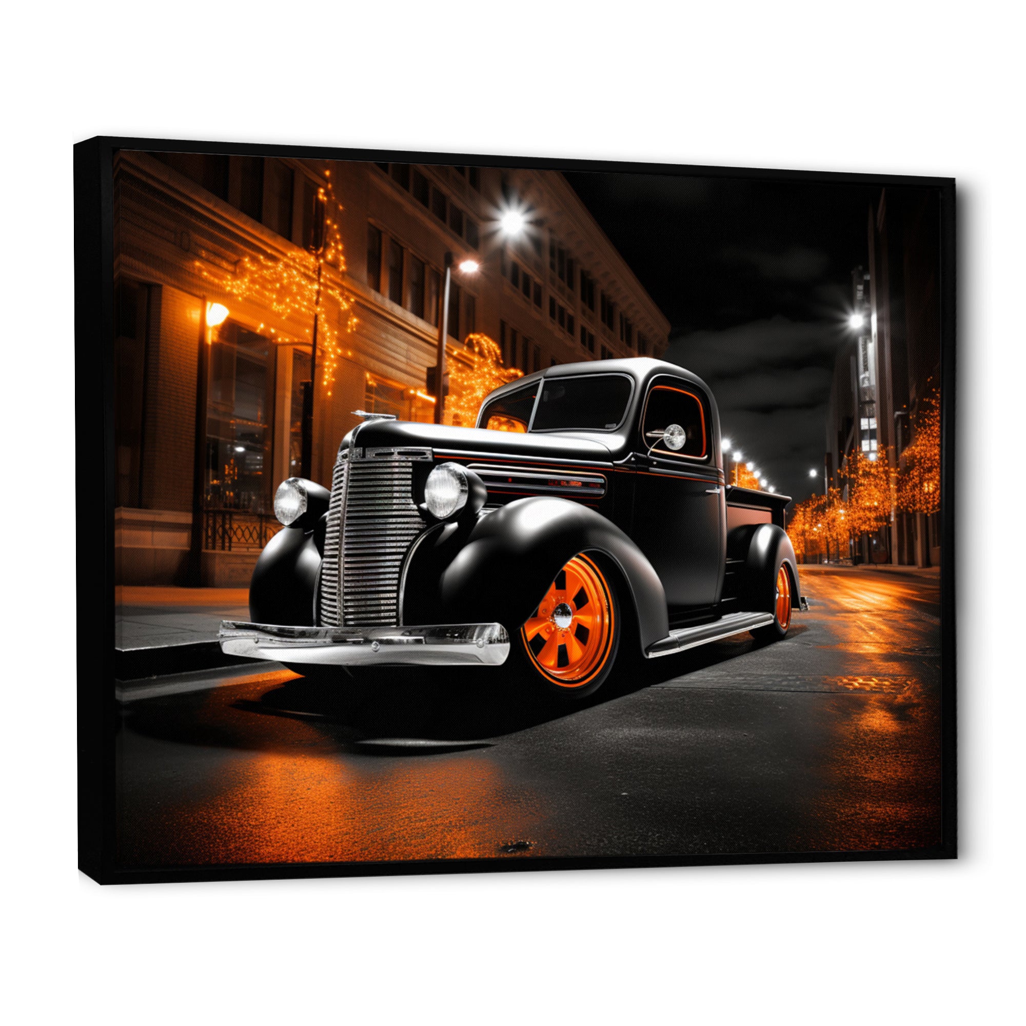 Black Orange Pickup Truck Night Drifters - Pickup Truck Canvas Wall Art