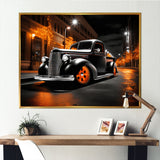 Black Orange Pickup Truck Night Drifters - Pickup Truck Canvas Wall Art