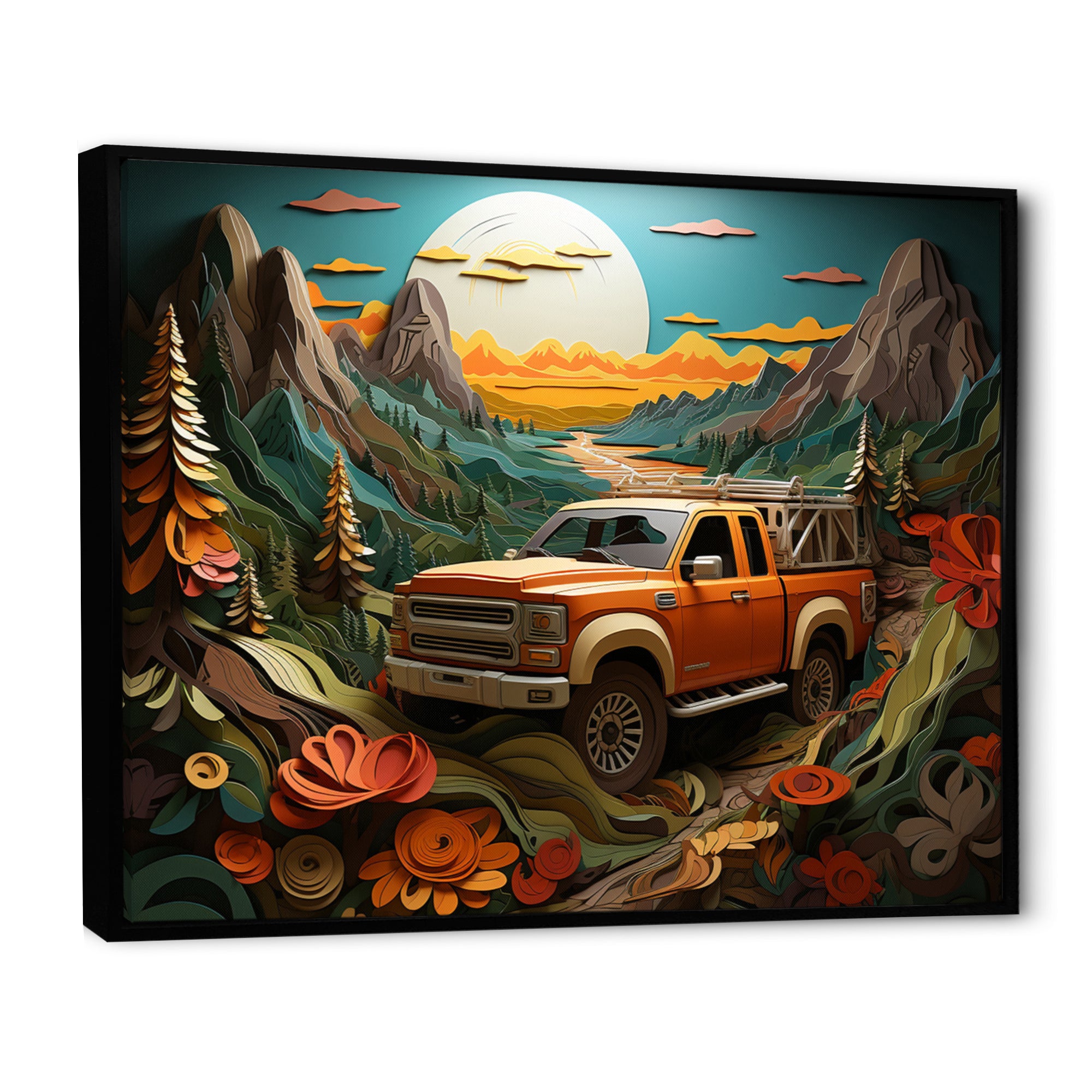 Orange Pickup Truck Offroad Adventures - Pickup Truck Canvas Wall Art