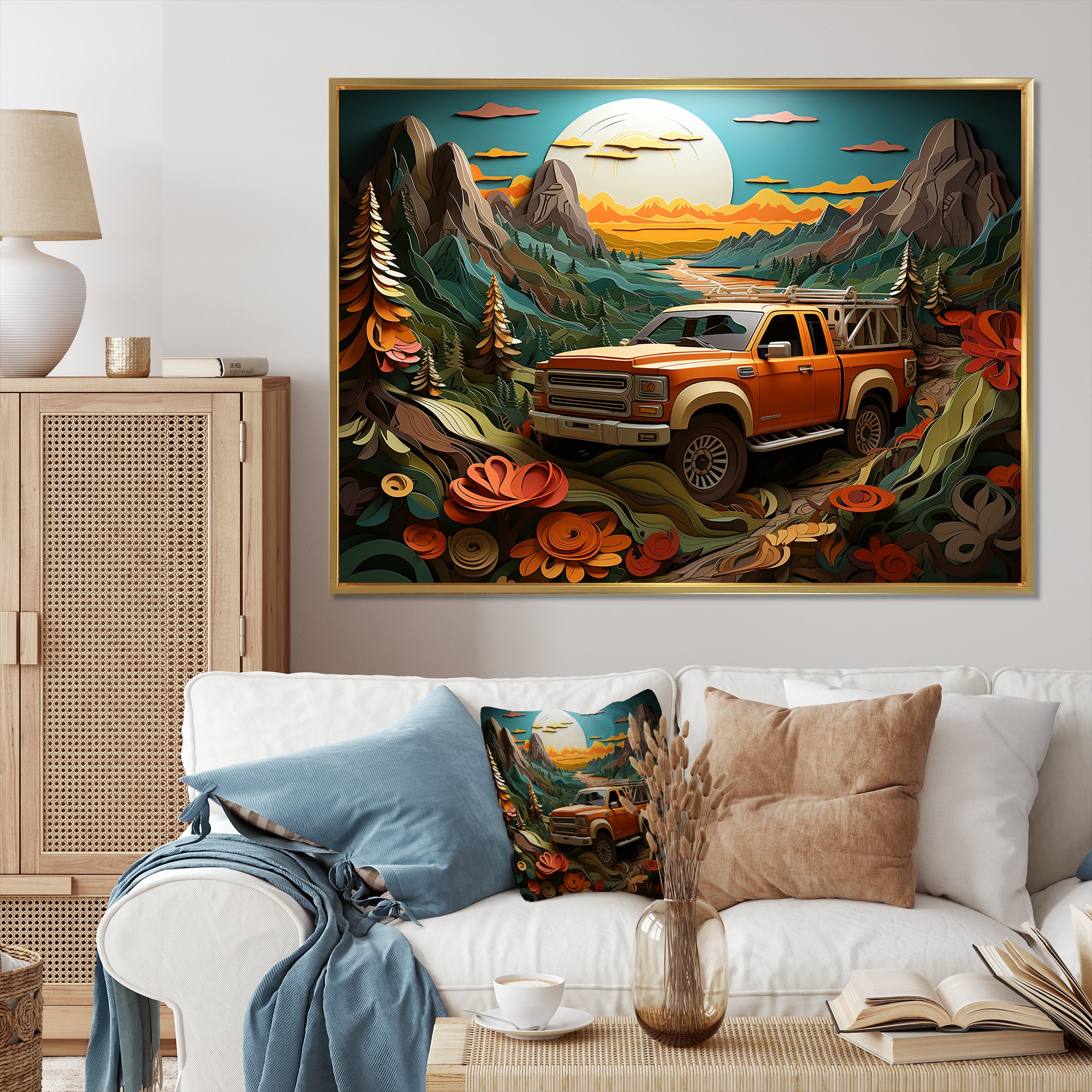 Orange Pickup Truck Offroad Adventures - Pickup Truck Canvas Wall Art
