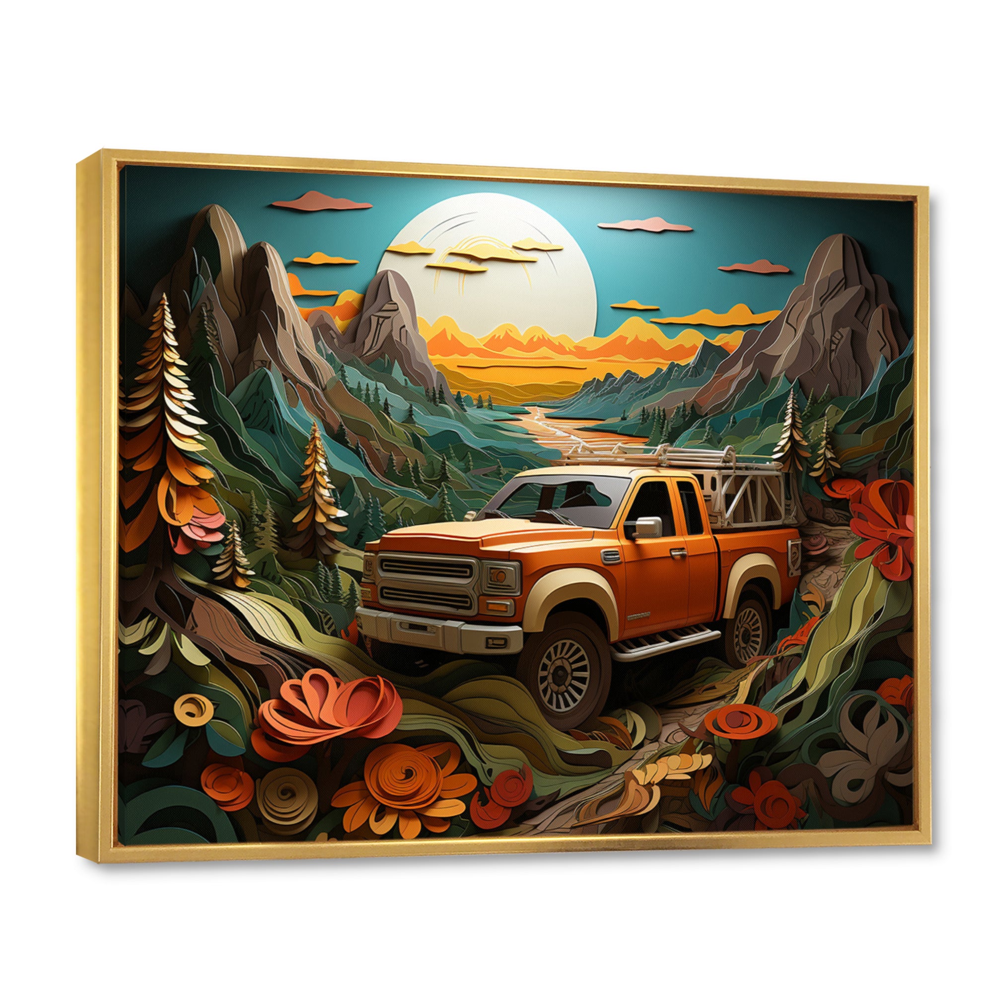 Orange Pickup Truck Offroad Adventures - Pickup Truck Canvas Wall Art