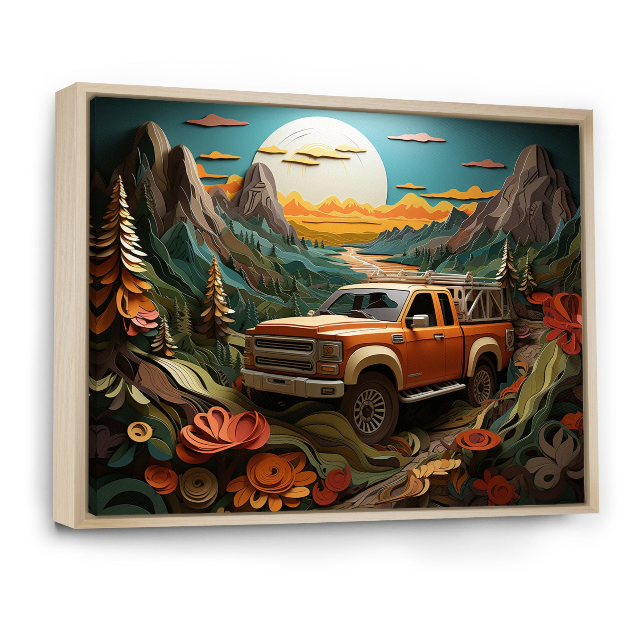 Orange Pickup Truck Offroad Adventures - Pickup Truck Canvas Wall Art
