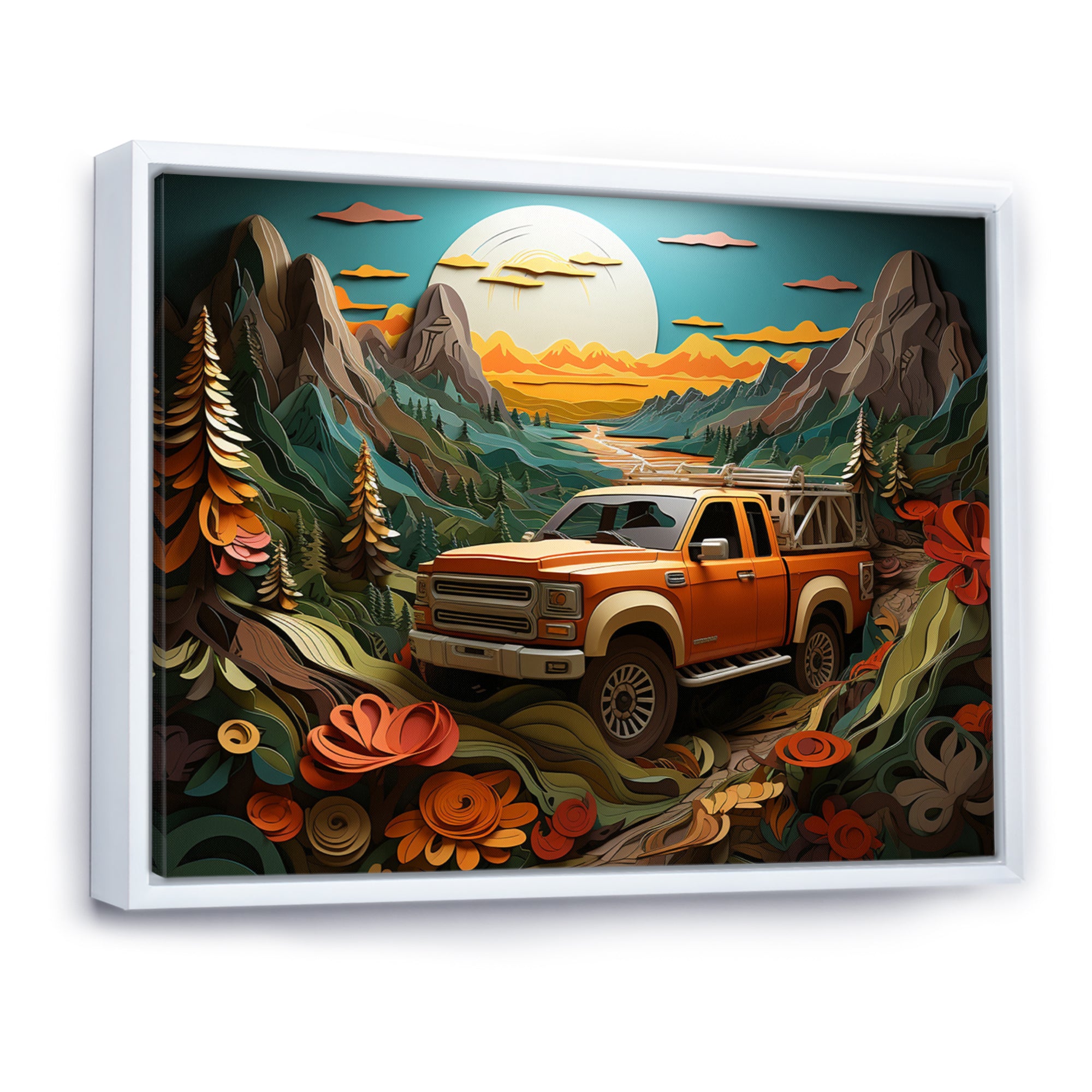 Orange Pickup Truck Offroad Adventures - Pickup Truck Canvas Wall Art