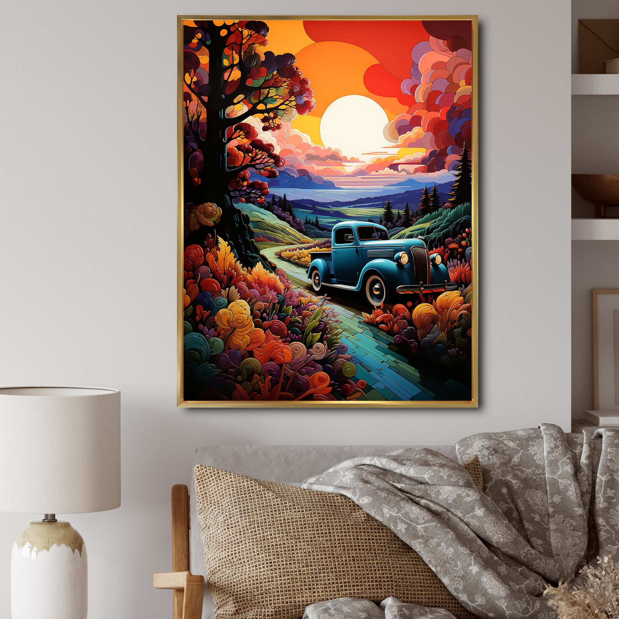 Colorful Pickup Truck Road Legends I - Pickup Truck Canvas Wall Art