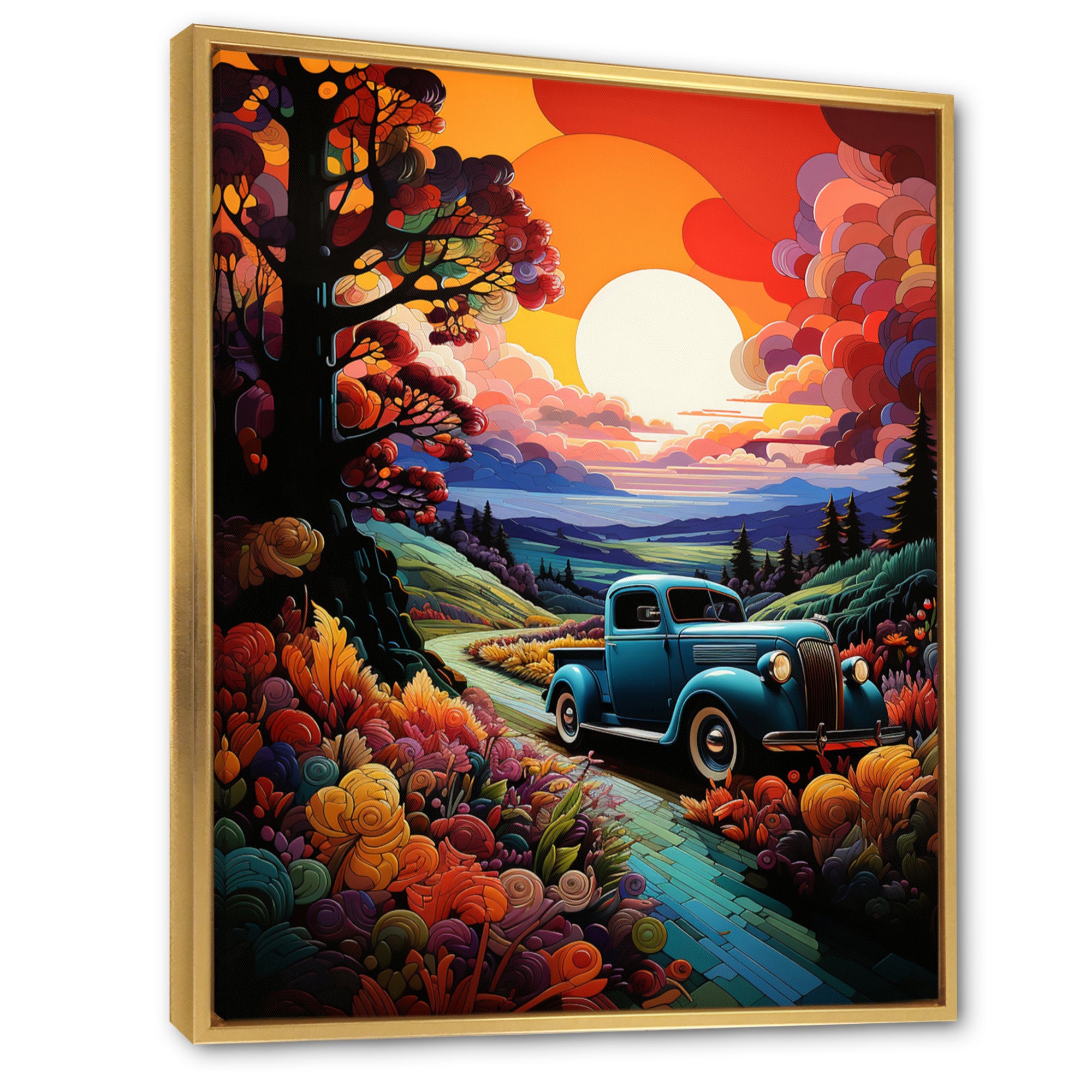 Colorful Pickup Truck Road Legends I - Pickup Truck Canvas Wall Art