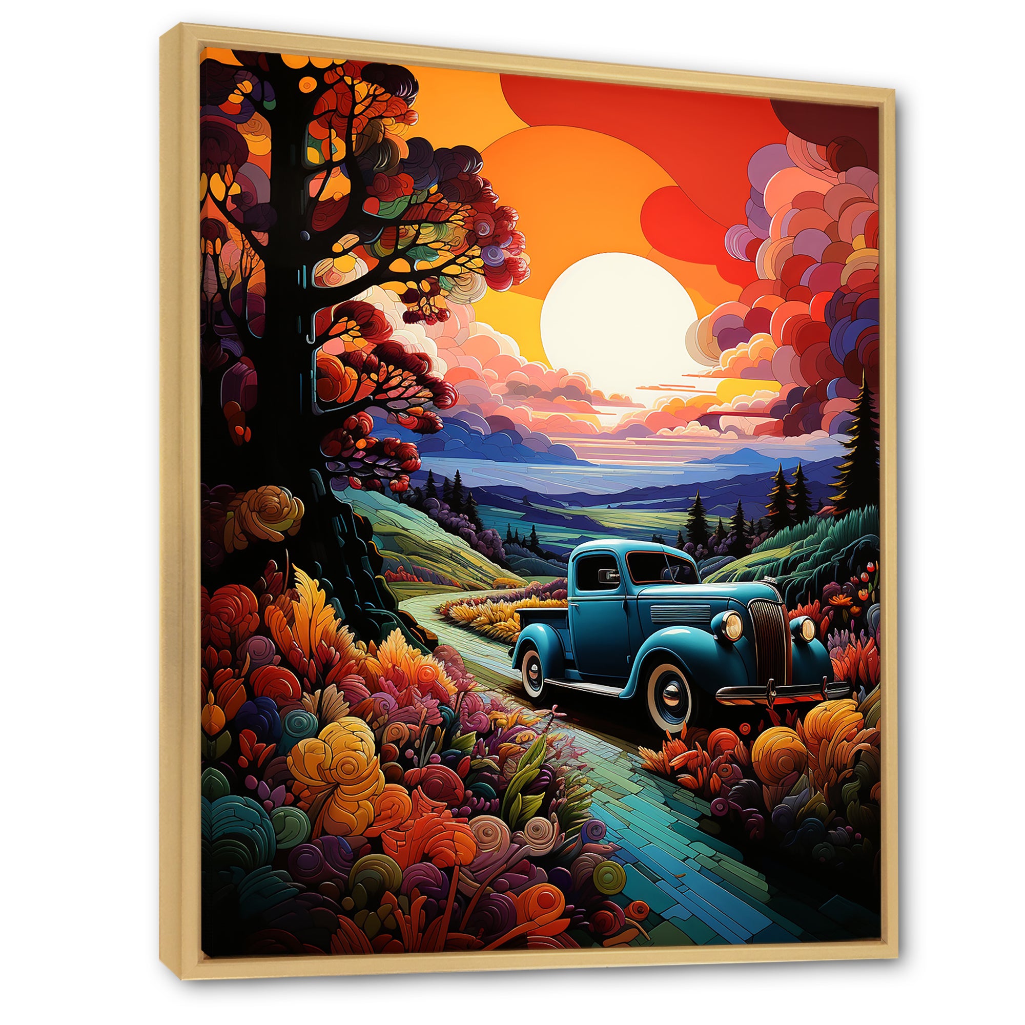Colorful Pickup Truck Road Legends I - Pickup Truck Canvas Wall Art
