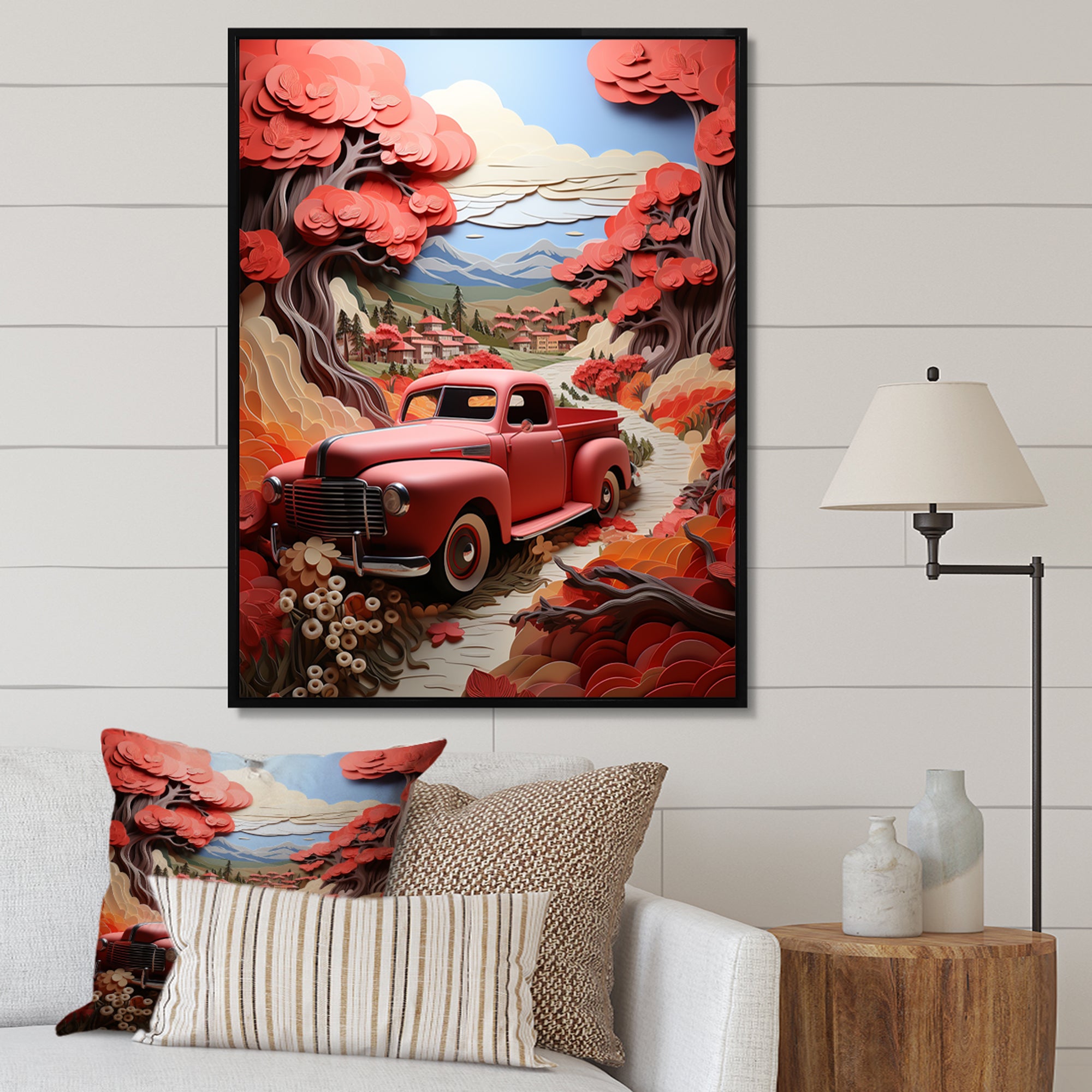 Coral Pickup Truck Road Legends I - Pickup Truck Canvas Wall Art
