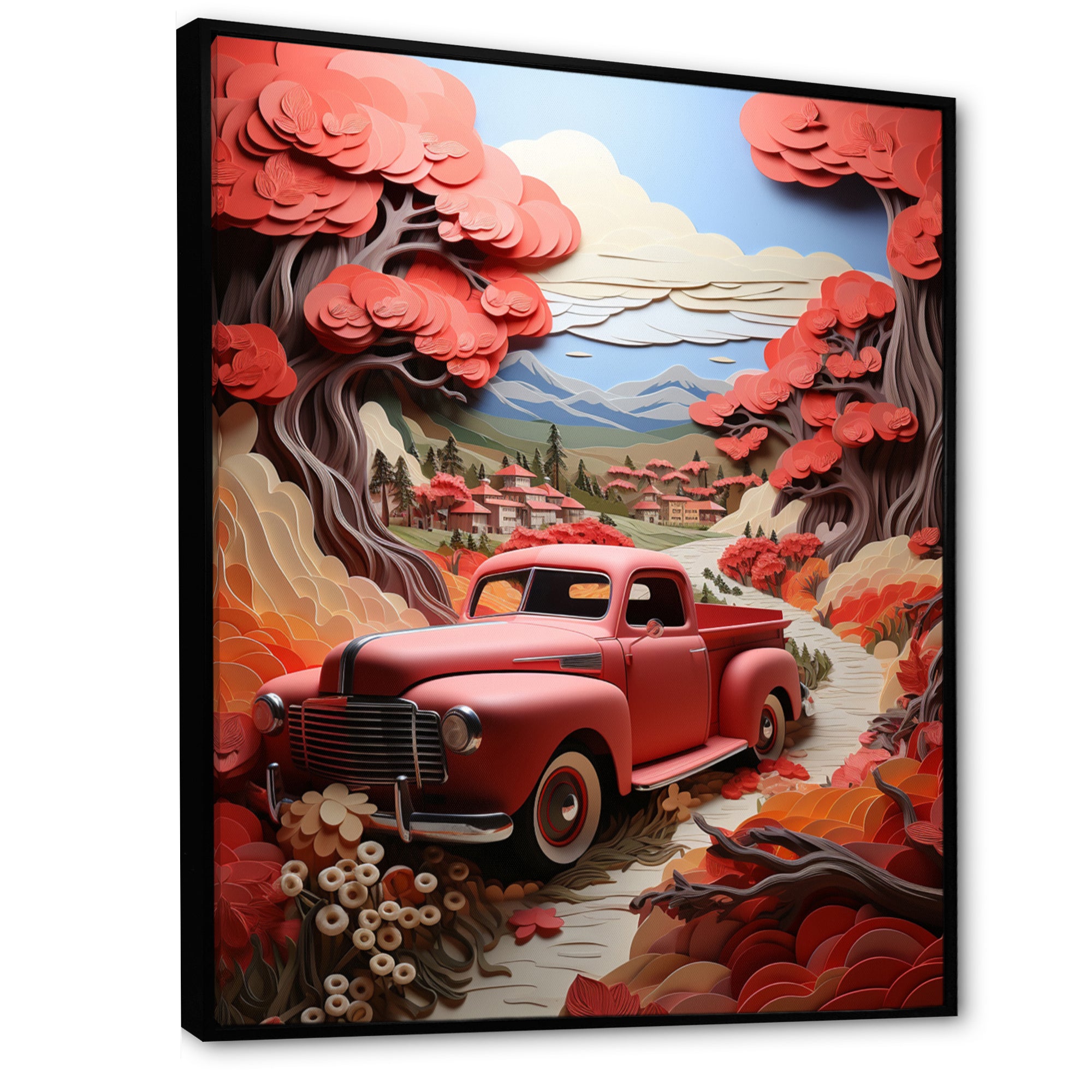 Coral Pickup Truck Road Legends I - Pickup Truck Canvas Wall Art