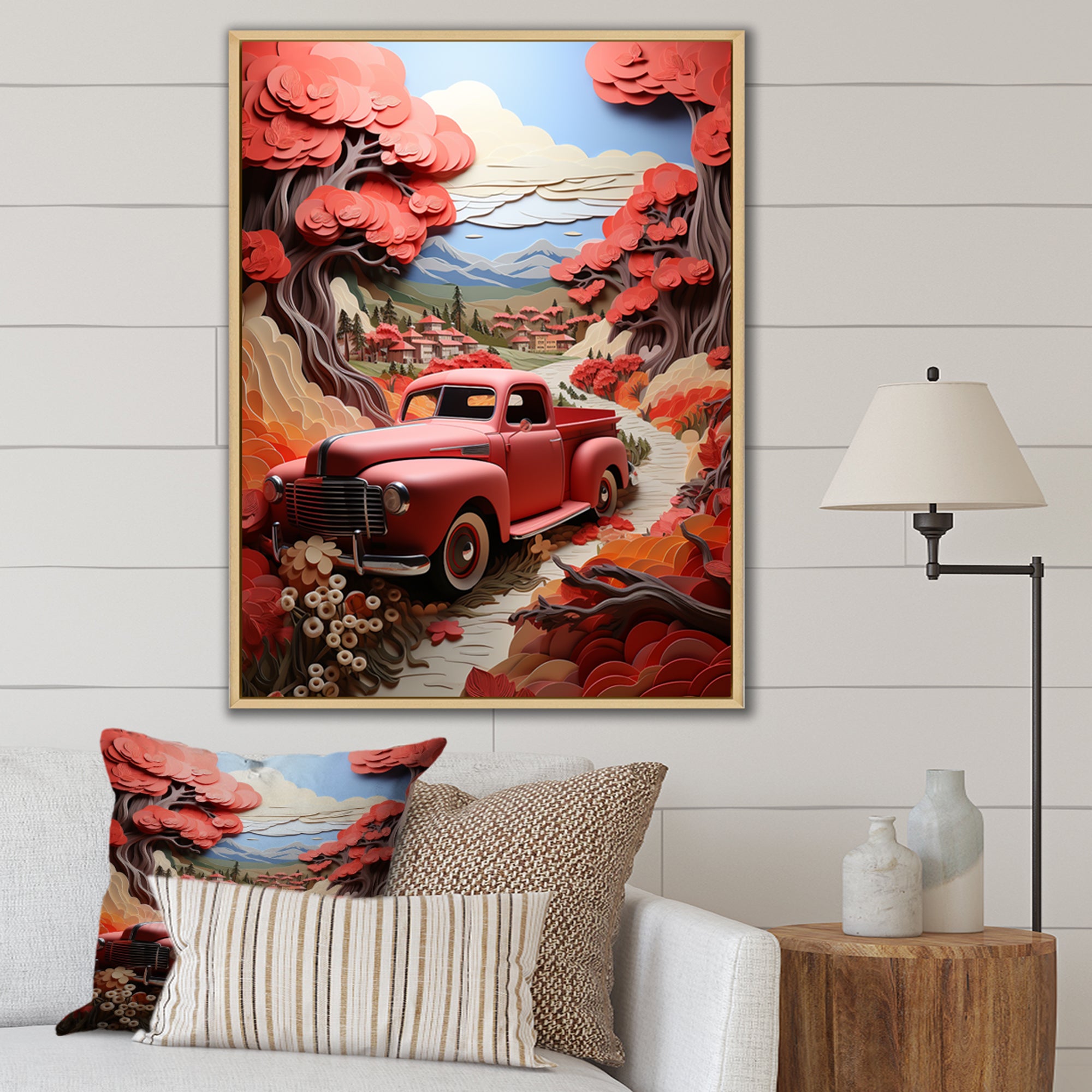 Coral Pickup Truck Road Legends I - Pickup Truck Canvas Wall Art