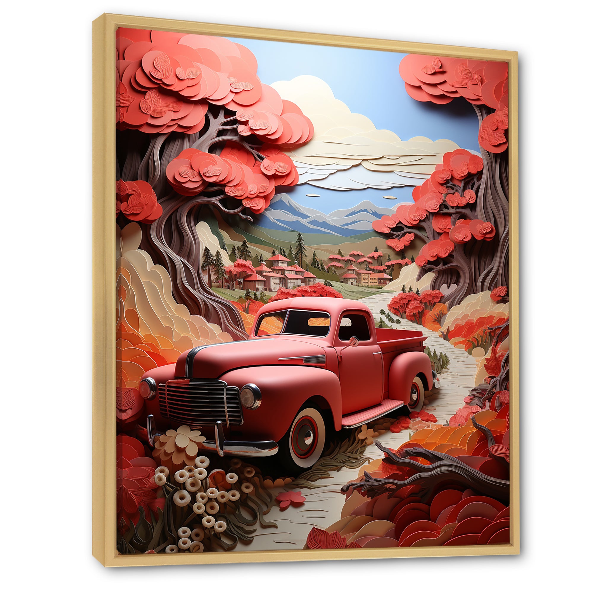 Coral Pickup Truck Road Legends I - Pickup Truck Canvas Wall Art