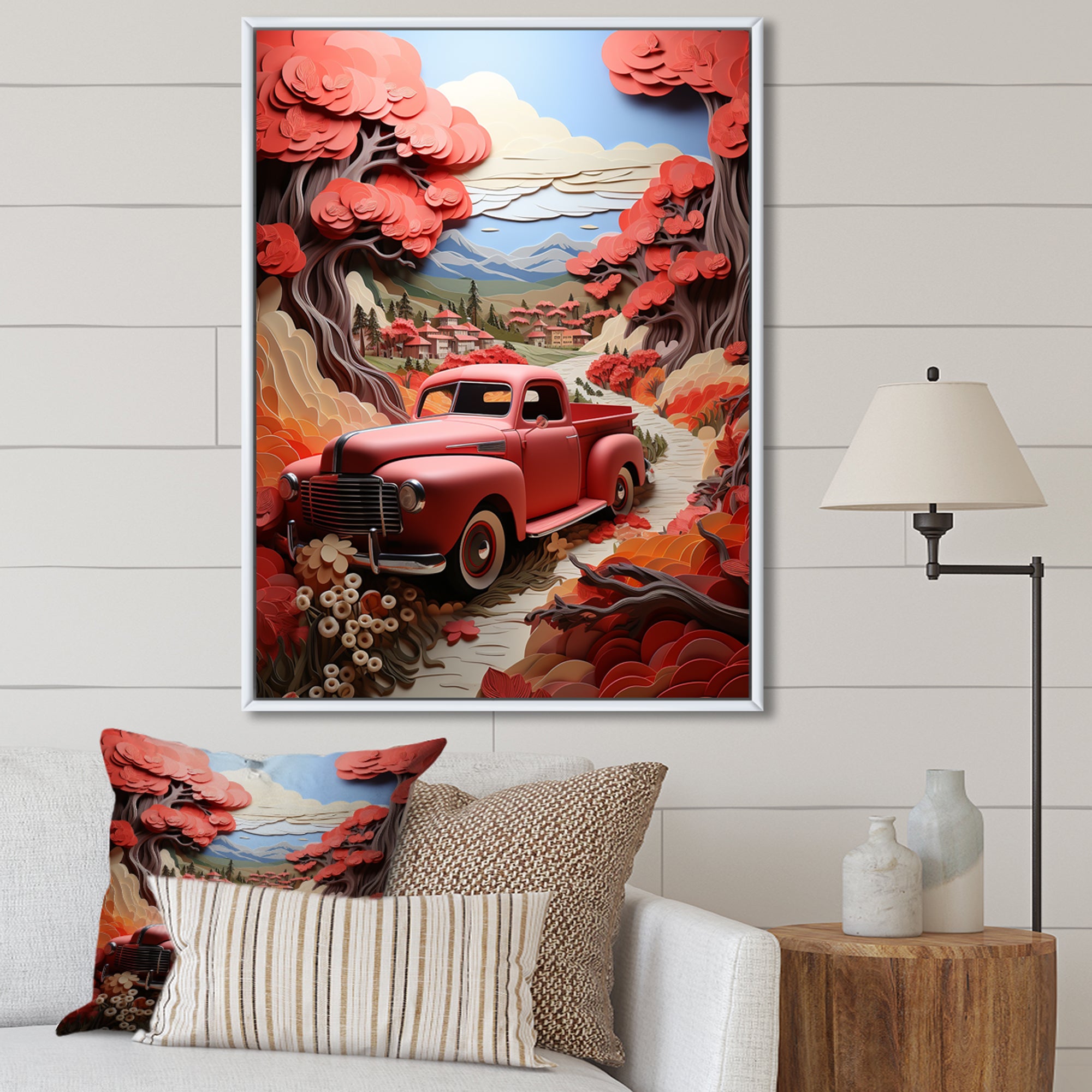 Coral Pickup Truck Road Legends I - Pickup Truck Canvas Wall Art