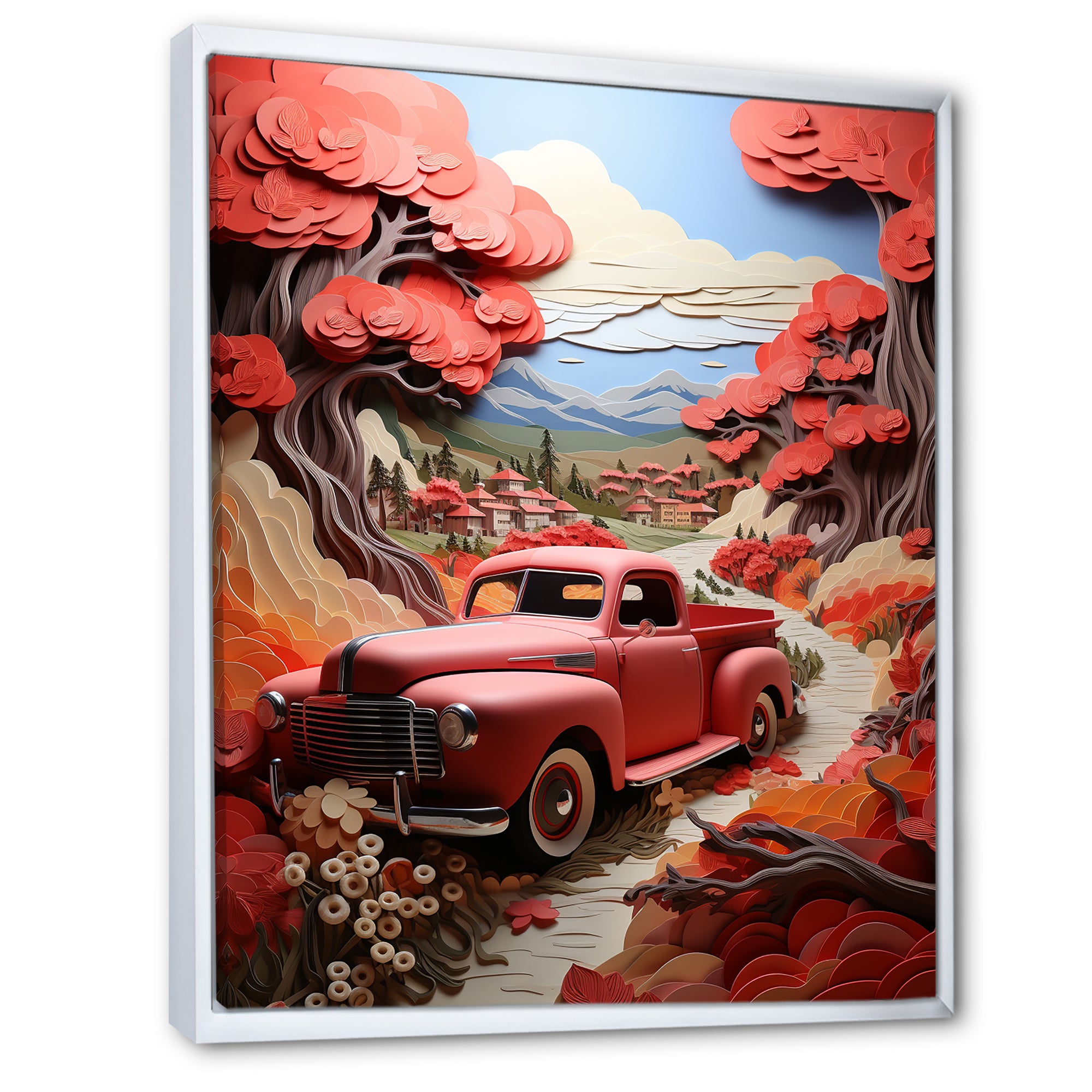 Coral Pickup Truck Road Legends I - Pickup Truck Canvas Wall Art