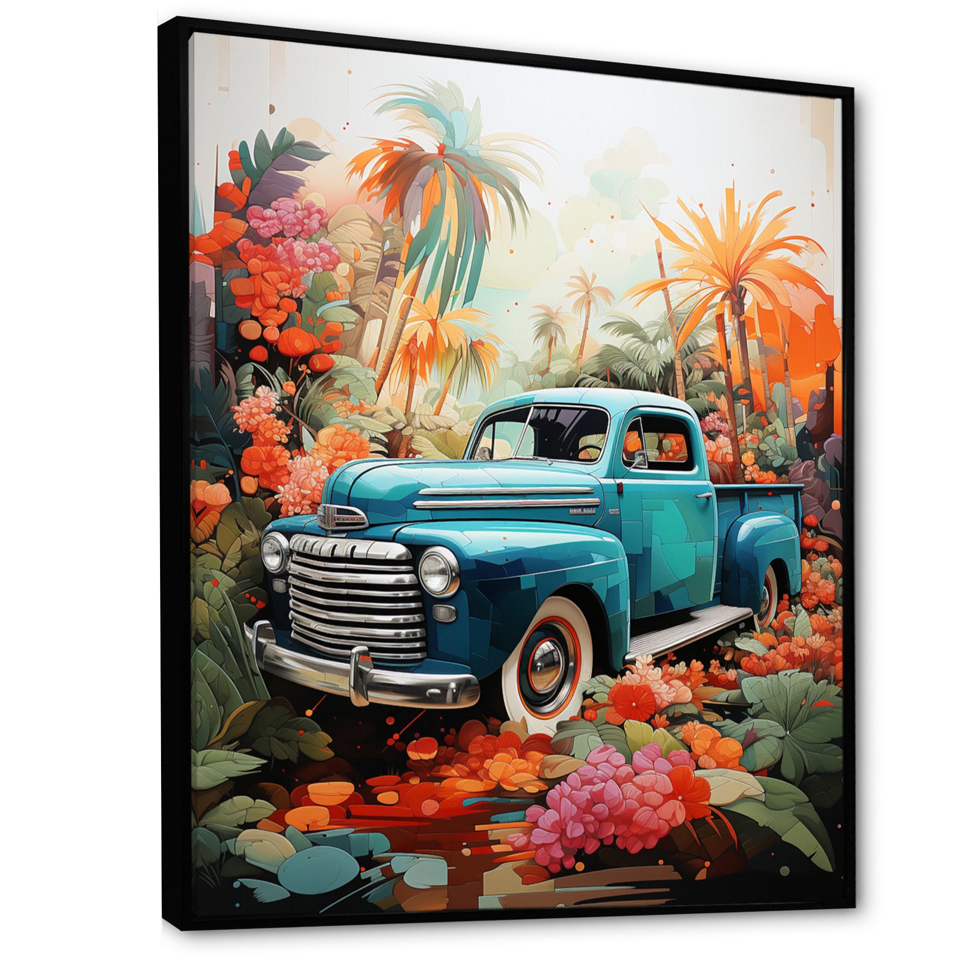 Pickup Truck Tropical Legends - Pickup Truck Canvas Wall Art