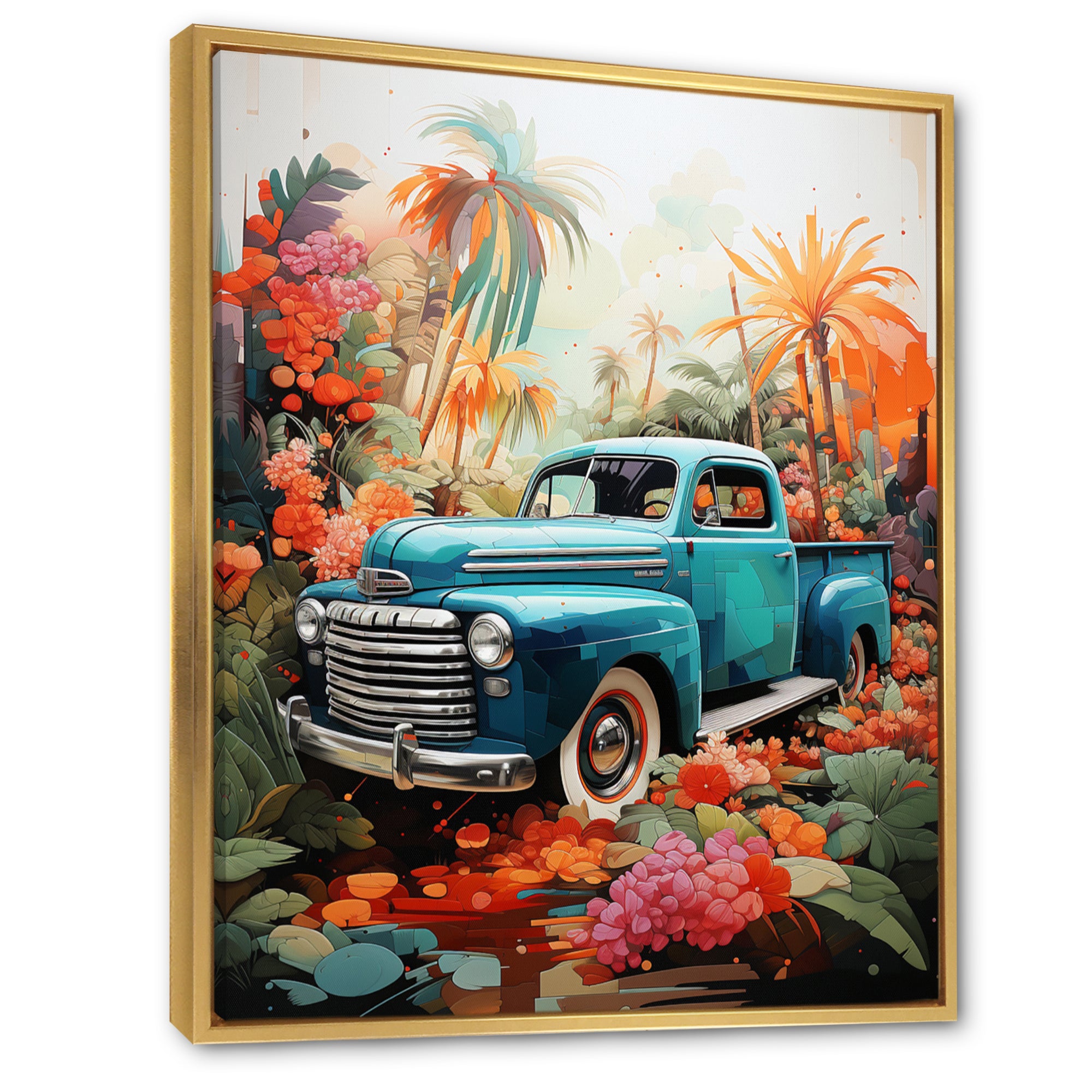 Pickup Truck Tropical Legends - Pickup Truck Canvas Wall Art