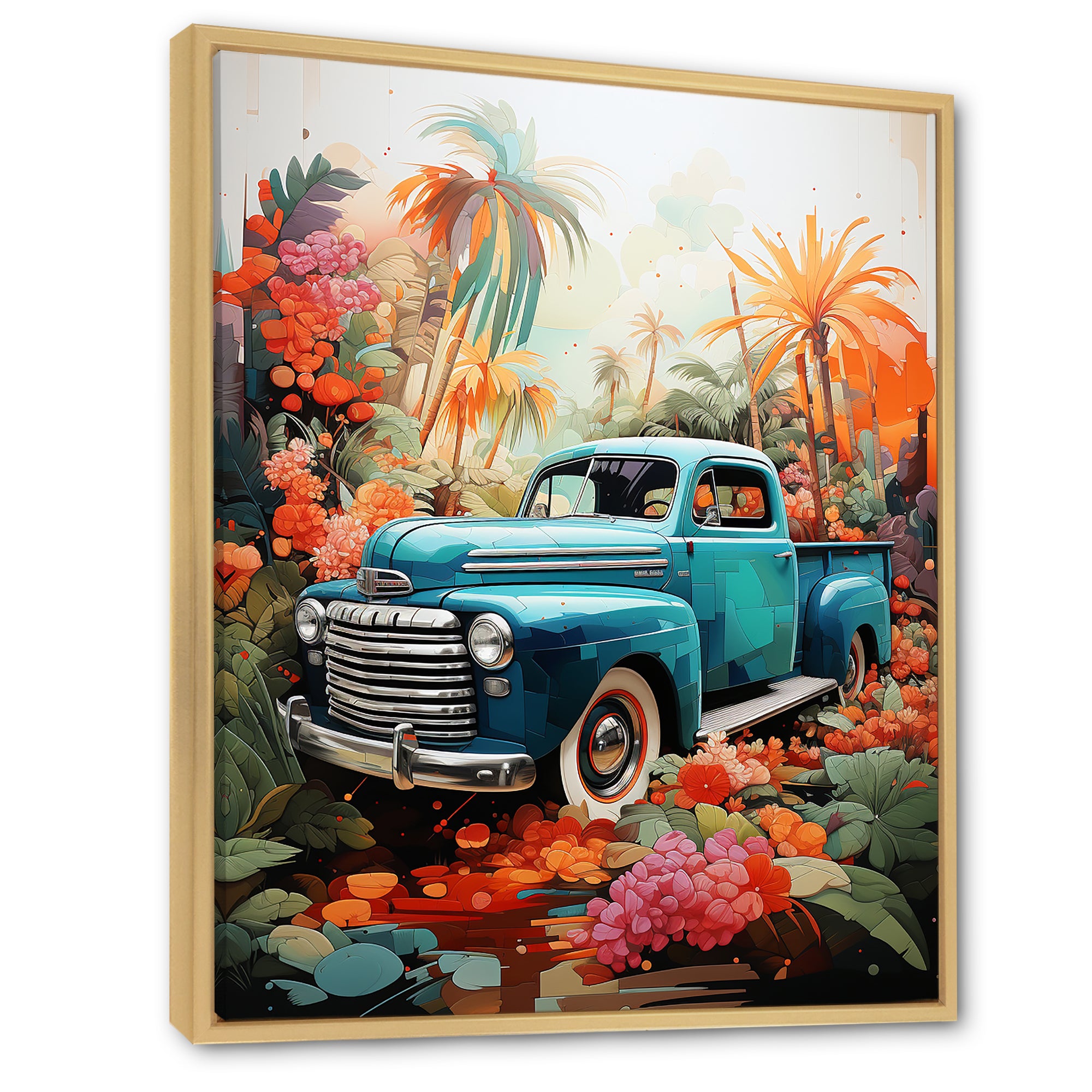 Pickup Truck Tropical Legends - Pickup Truck Canvas Wall Art