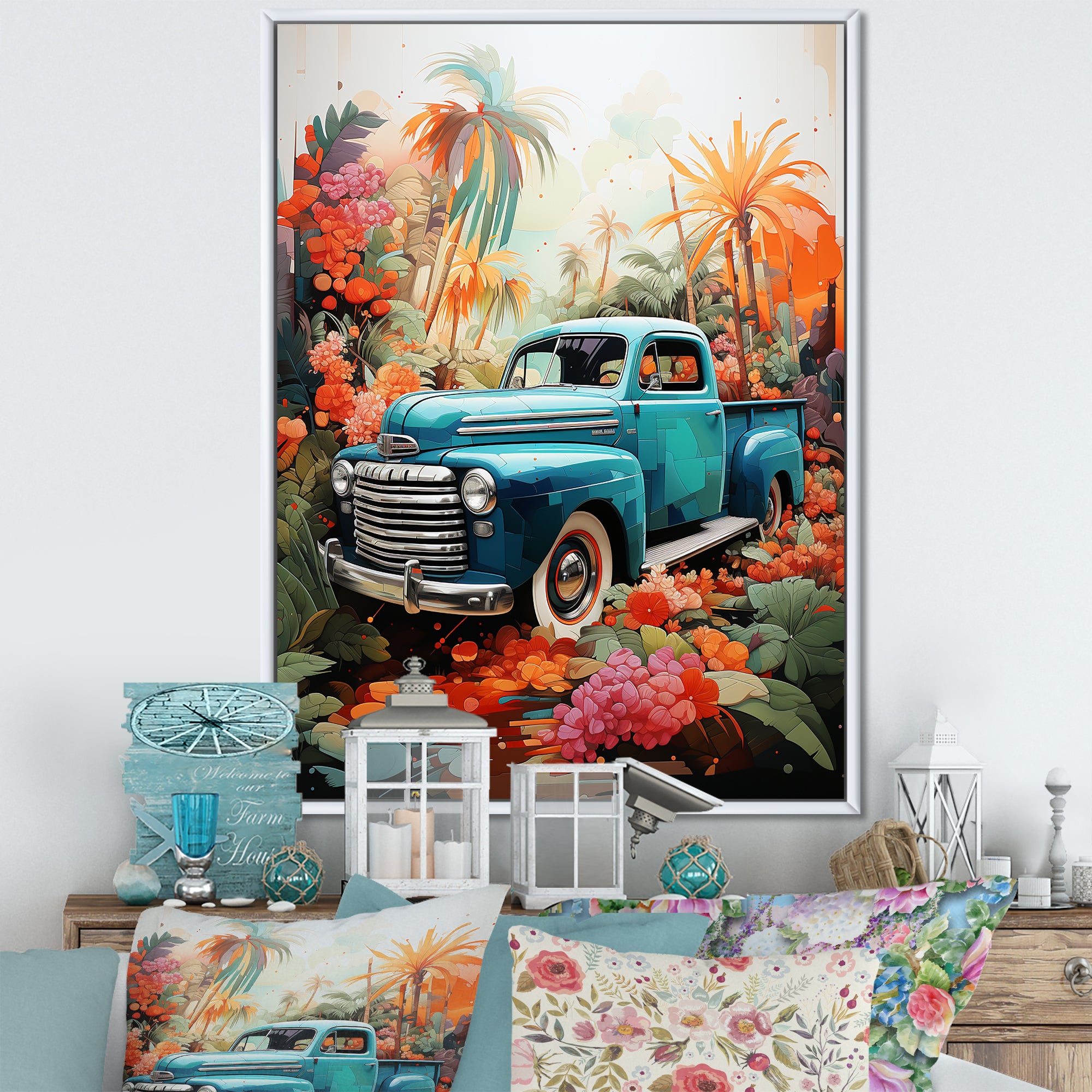 Pickup Truck Tropical Legends - Pickup Truck Canvas Wall Art