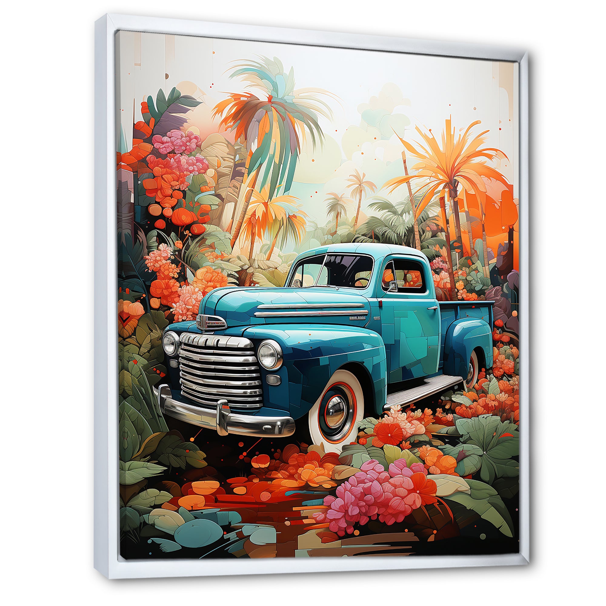 Pickup Truck Tropical Legends - Pickup Truck Canvas Wall Art