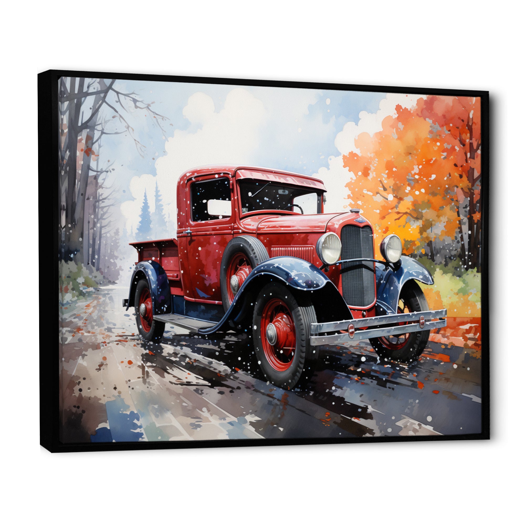 Red Pickup Truck Road Legends I - Pickup Truck Canvas Wall Art
