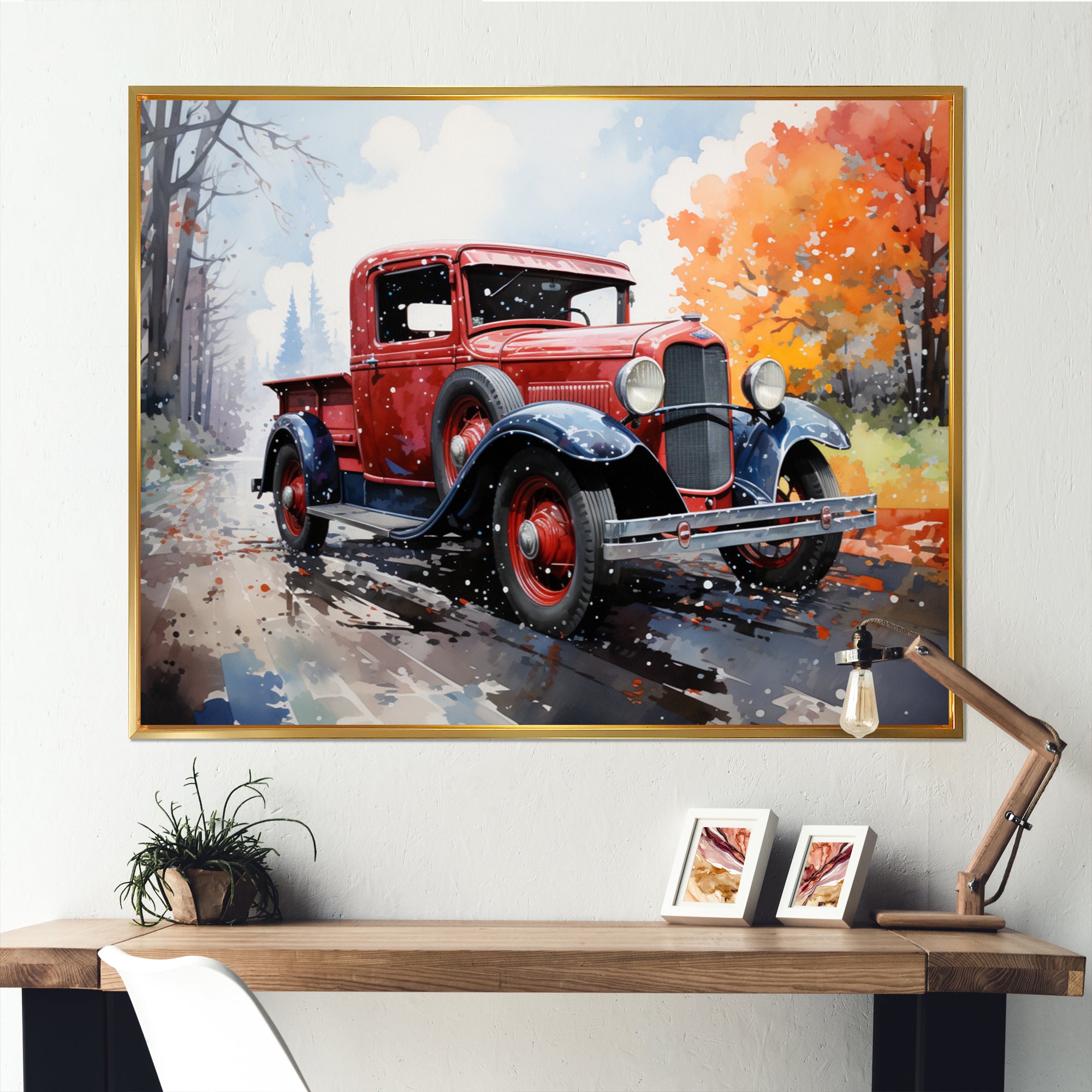 Red Pickup Truck Road Legends I - Pickup Truck Canvas Wall Art