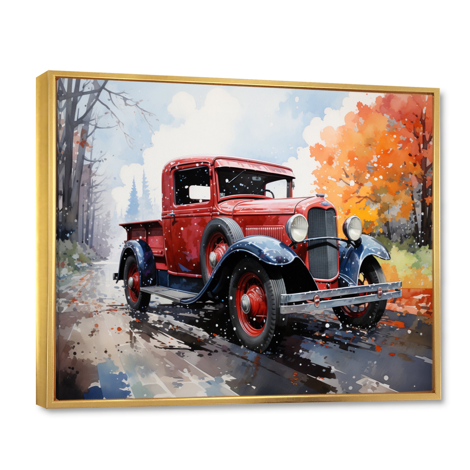 Red Pickup Truck Road Legends I - Pickup Truck Canvas Wall Art