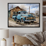 Blue Pickup Truck Roadside Nostalgia - Pickup Truck Canvas Wall Art