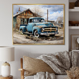 Blue Pickup Truck Roadside Nostalgia - Pickup Truck Canvas Wall Art
