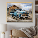 Blue Pickup Truck Roadside Nostalgia - Pickup Truck Canvas Wall Art