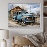 Blue Pickup Truck Roadside Nostalgia - Pickup Truck Canvas Wall Art