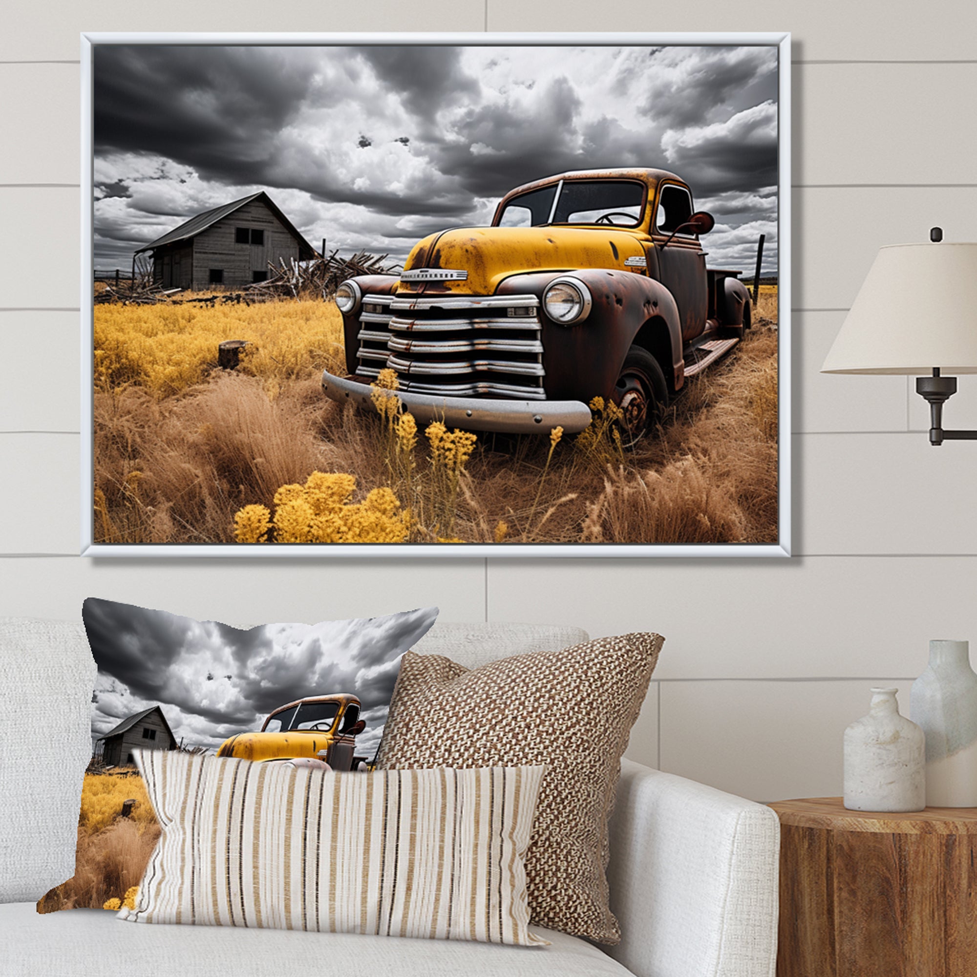 Yellow Pickup Truck Rustic Rides I - Pickup Truck Canvas Wall Art