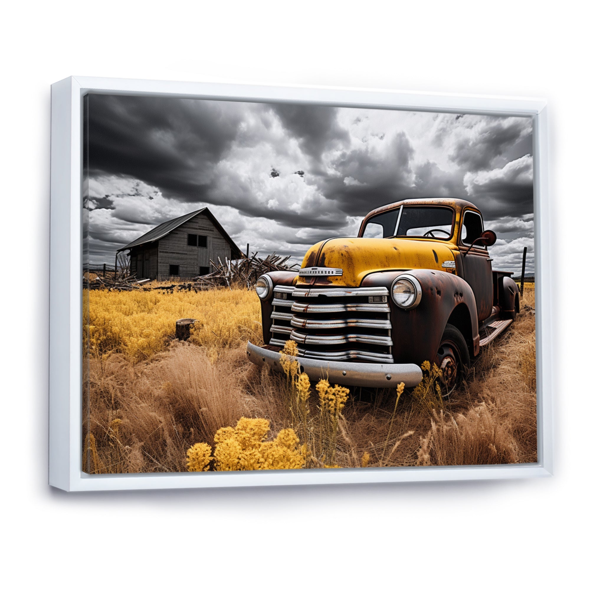 Yellow Pickup Truck Rustic Rides I - Pickup Truck Canvas Wall Art
