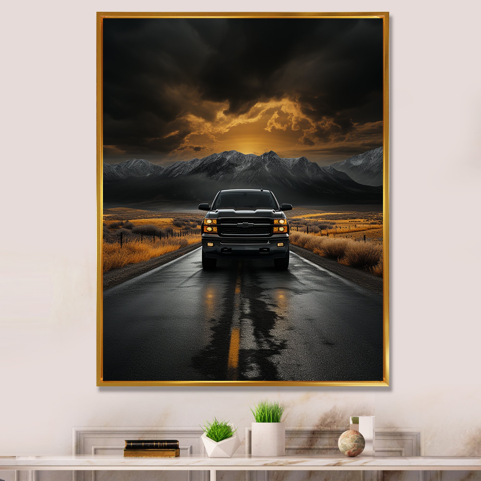 Pickup Truck The Road - Pickup Truck Canvas Wall Art