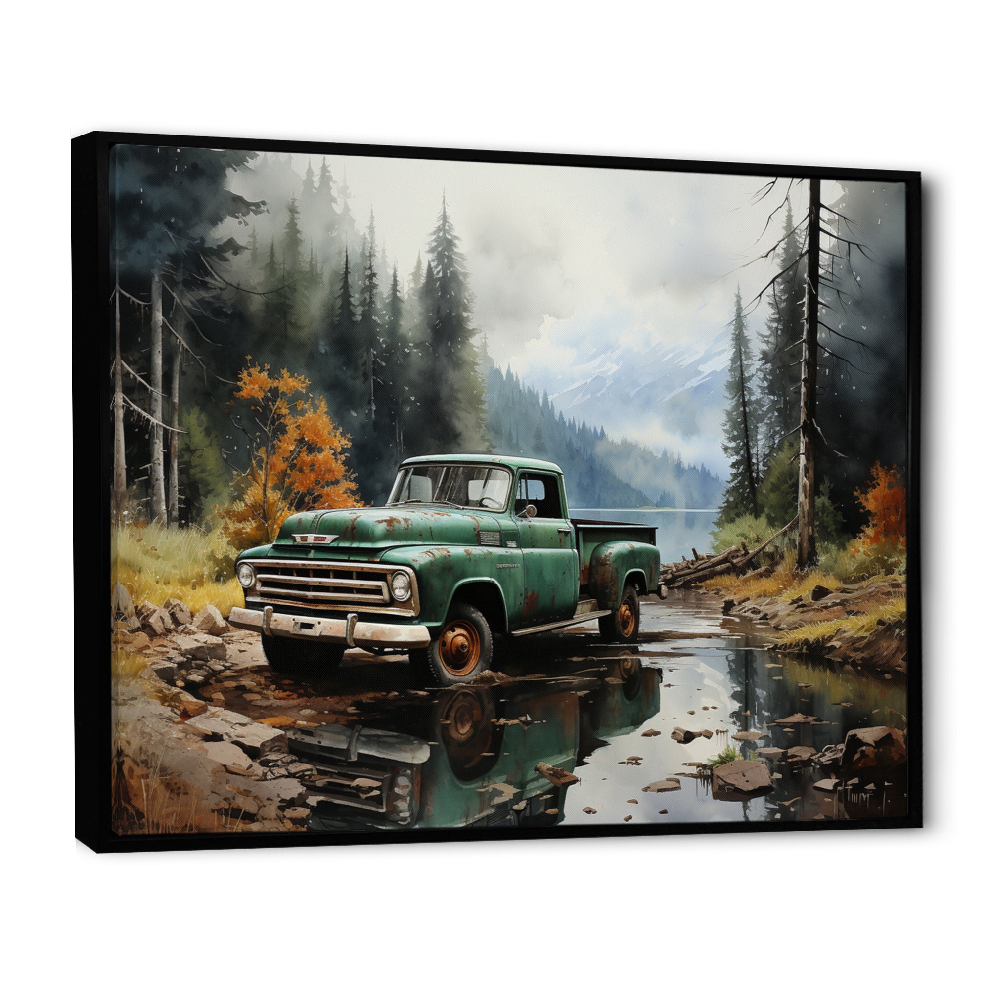 Pickup Truck Tranquil Lakeside I - Pickup Truck Canvas Wall Art
