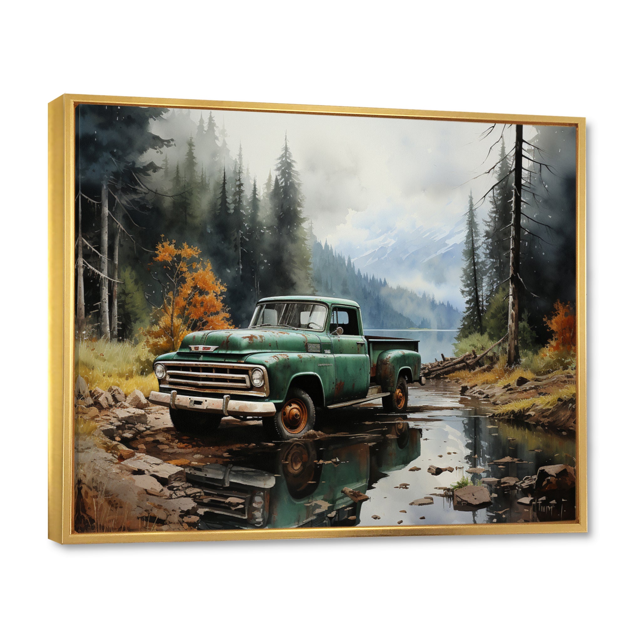 Pickup Truck Tranquil Lakeside I - Pickup Truck Canvas Wall Art