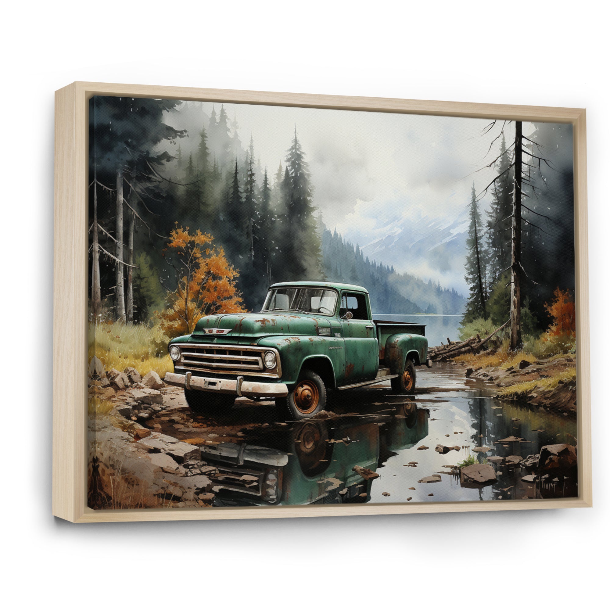 Pickup Truck Tranquil Lakeside I - Pickup Truck Canvas Wall Art