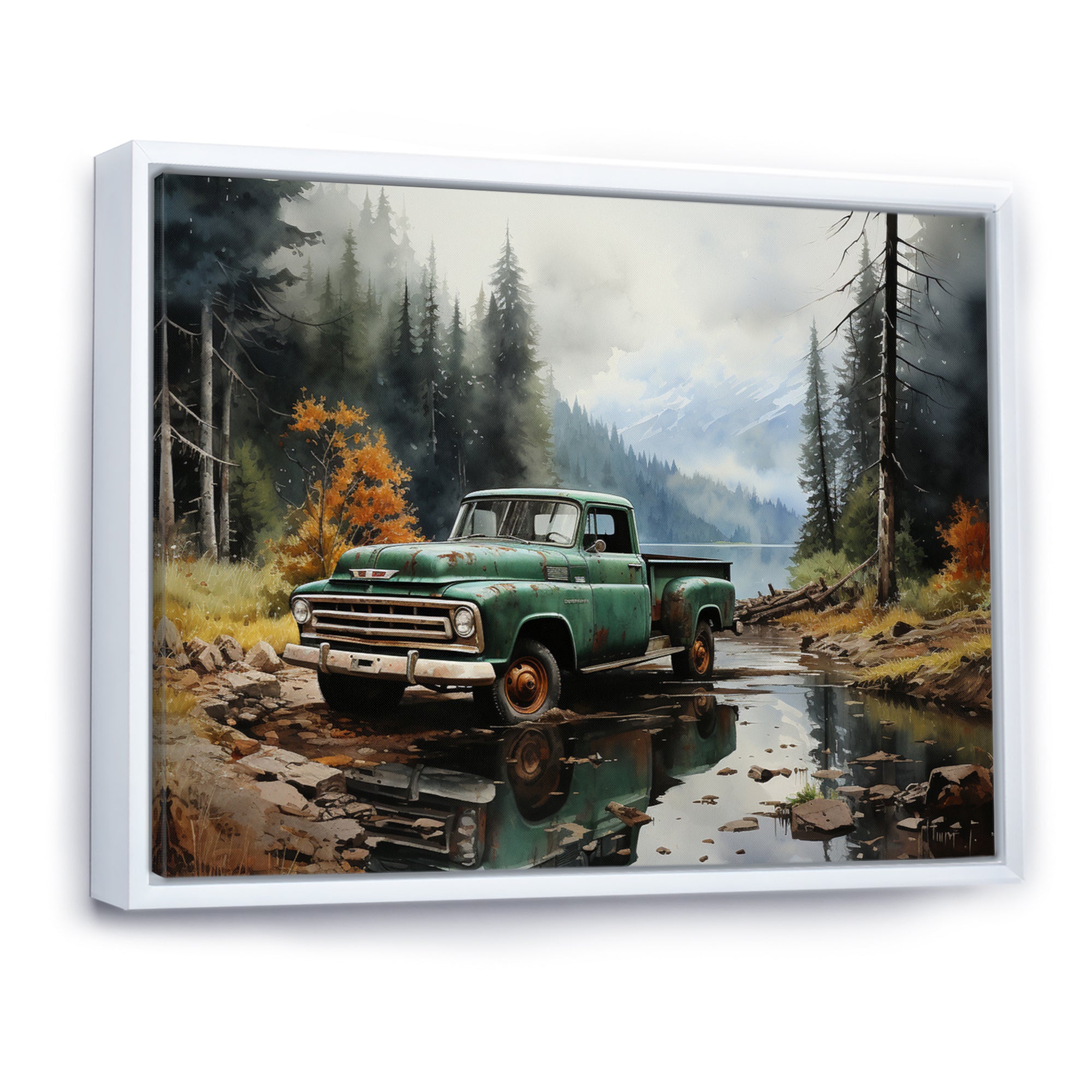 Pickup Truck Tranquil Lakeside I - Pickup Truck Canvas Wall Art